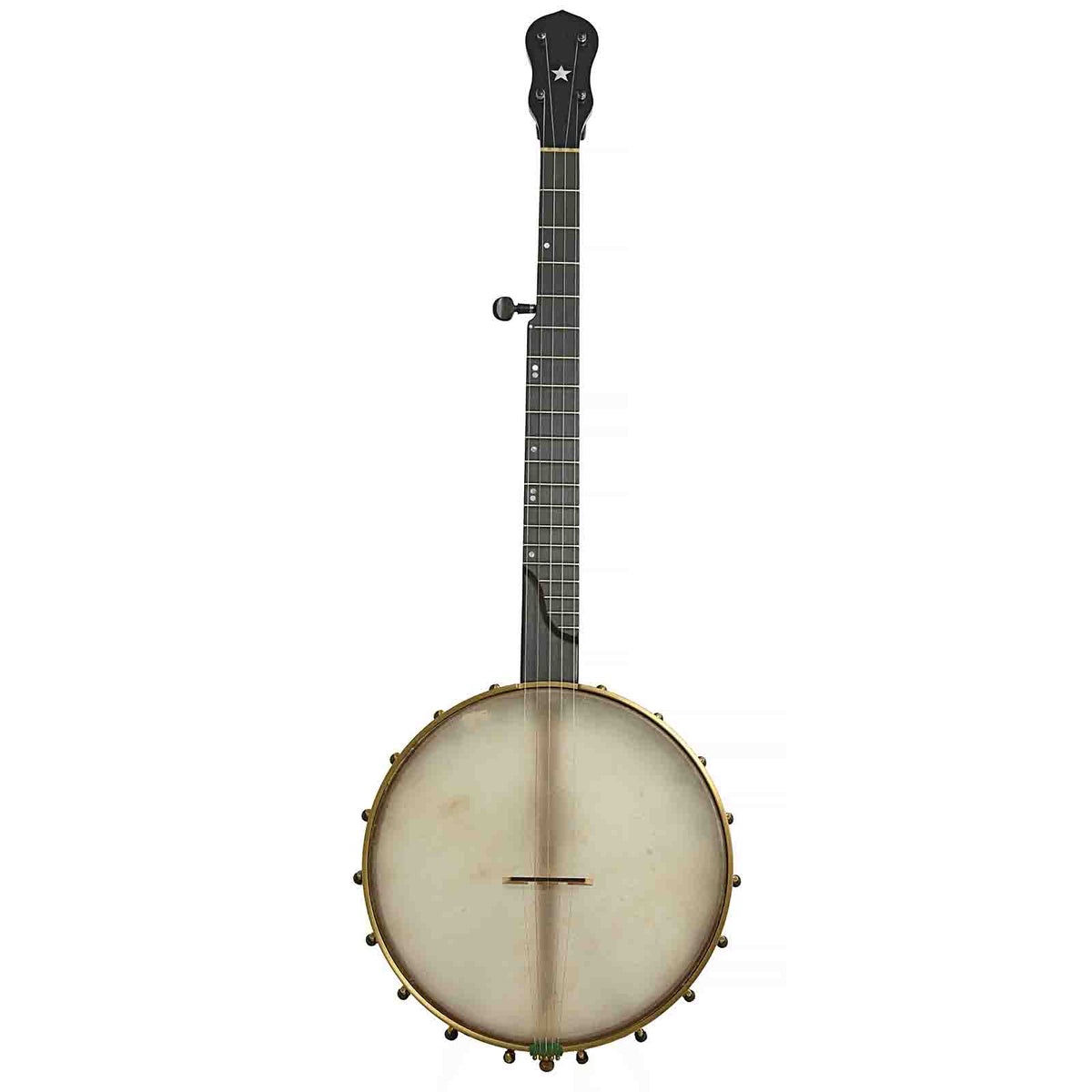Full Front of Chuck Lee Lone Star 12in Openback Banjo & Case, #877