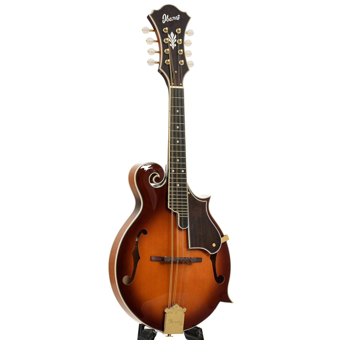 Full front and side of Ibanez M700S F-Style Mandolin, Antique Violin Sunburst