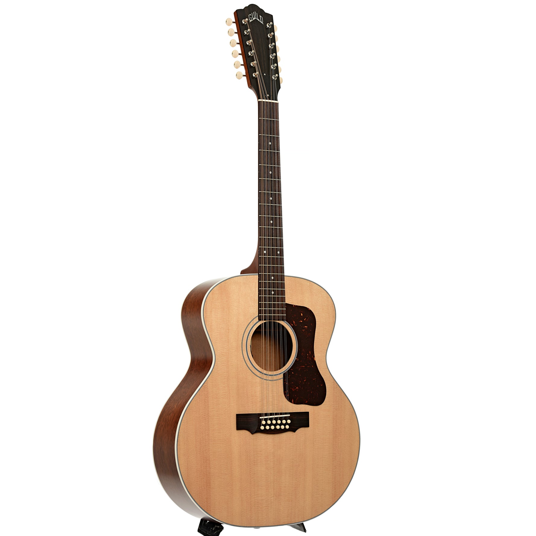 Full front and side of Guild F-412E Standard Natural 12-String Acoustic-Electric Guitar 