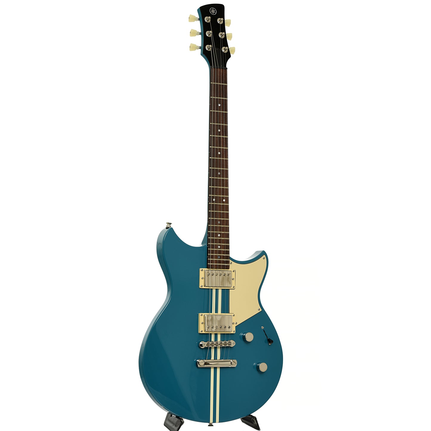 Full front and side of Yamaha RSE20 Revstar Element Electric Guitar, Swift Blue