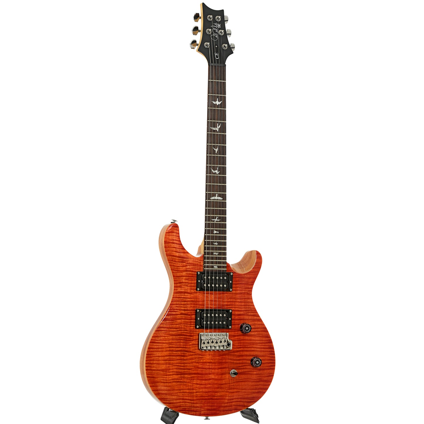 Full front and side of PRS SE CE24 Electric Guitar, Blood Orange