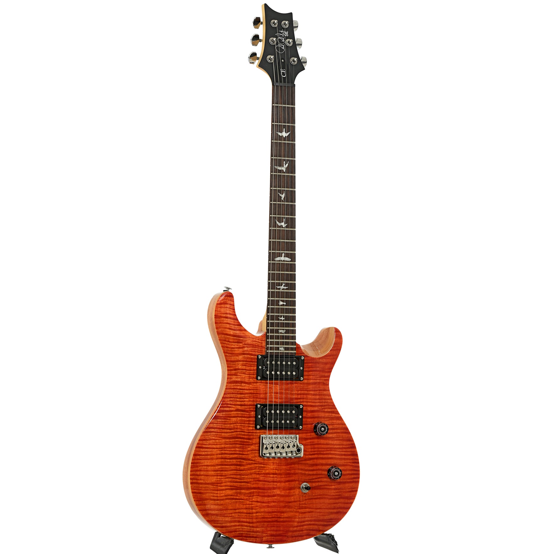 Full front and side of PRS SE CE24 Electric Guitar, Blood Orange