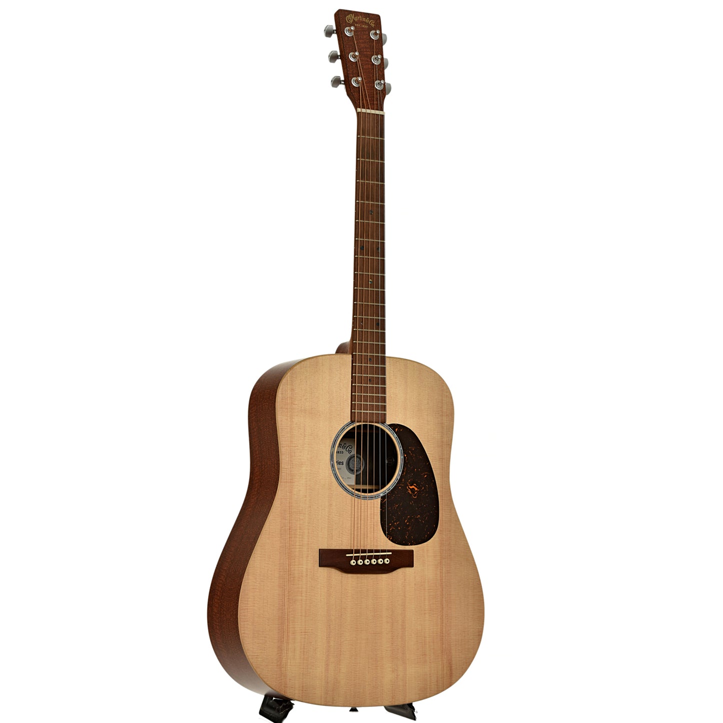 Full front and side of Martin D-X2E Mahogany Acoustic Guitar 