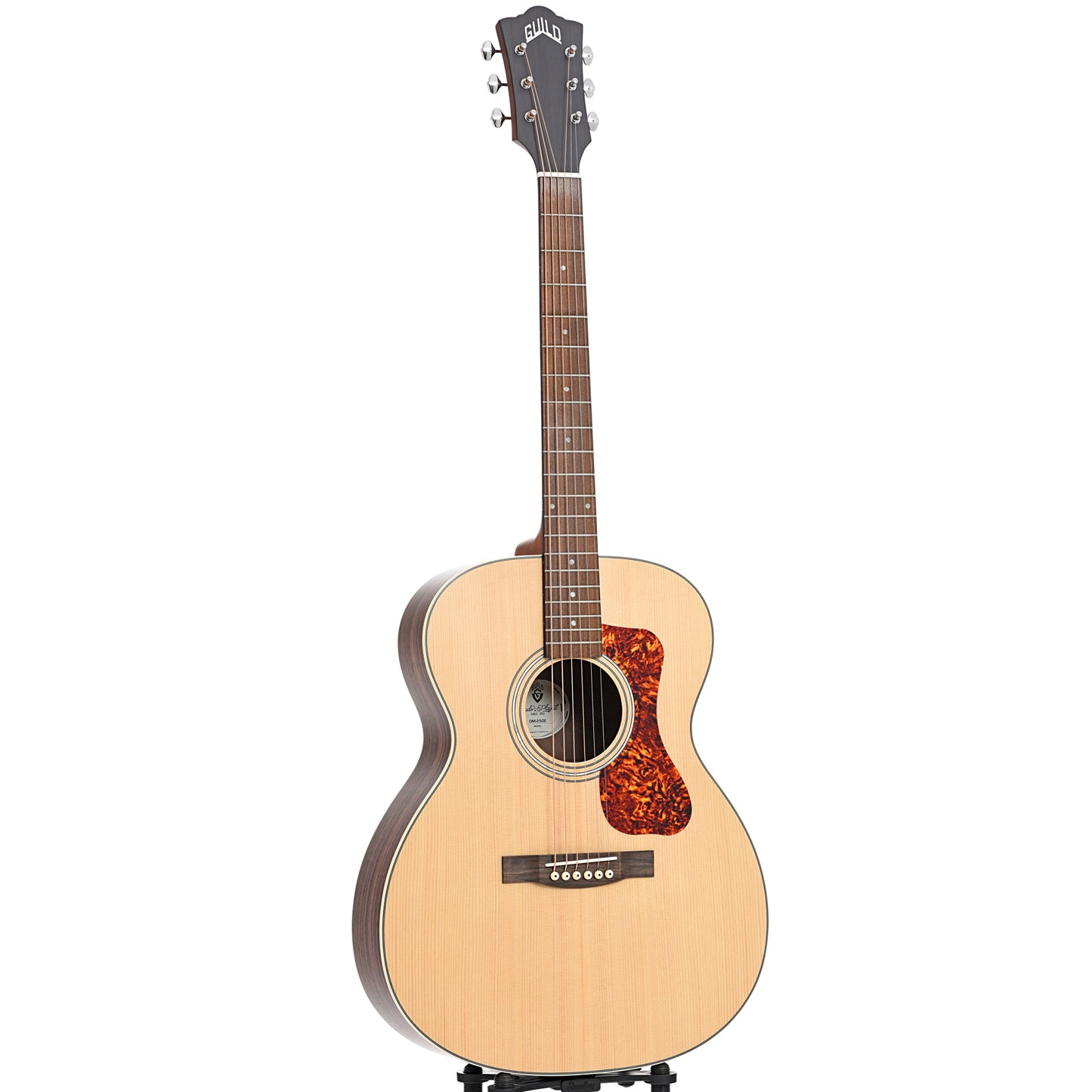 Full front and side of Guild OM-250E Limited Archback Natural Acoustic Guitar