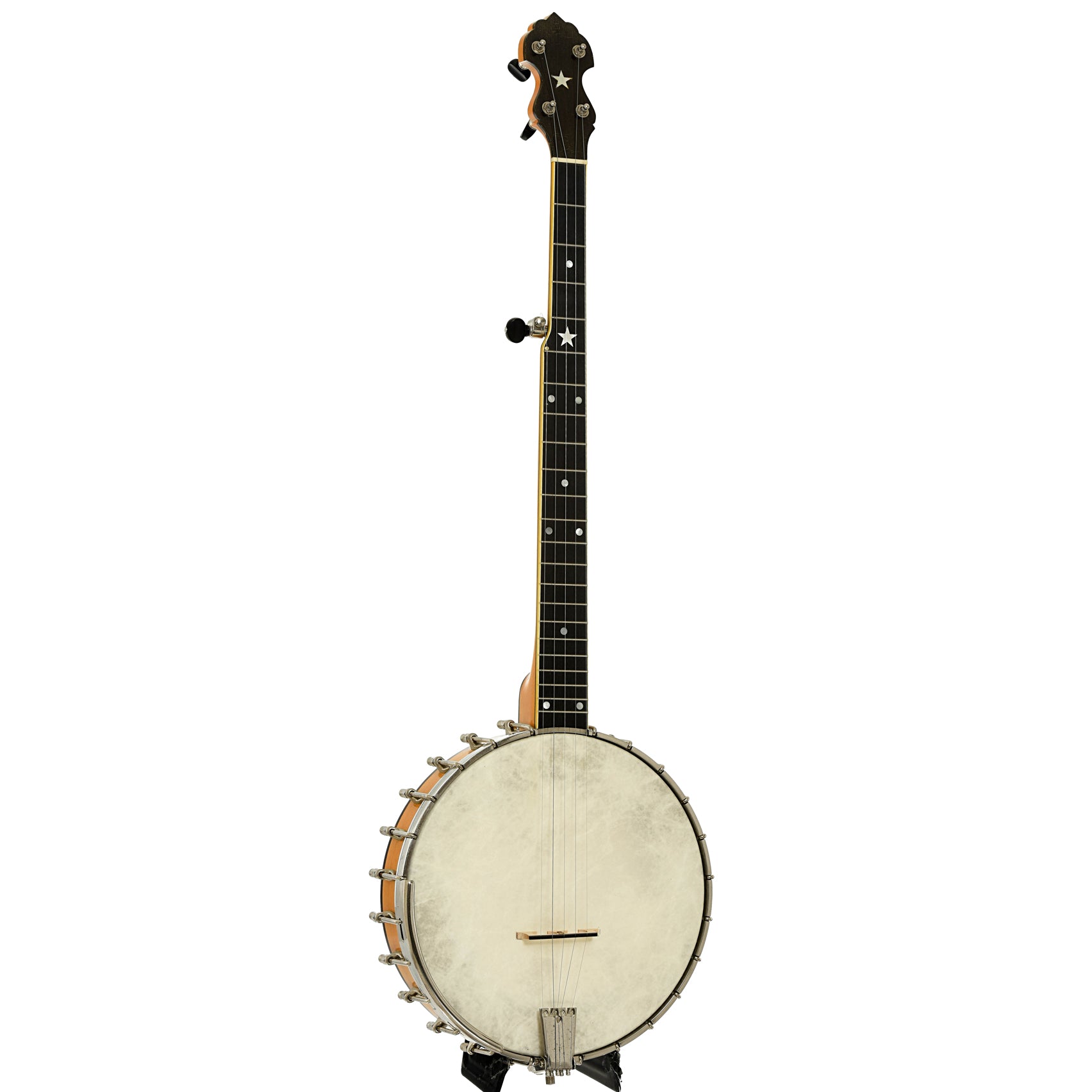 Full front and side of Bart Reiter Professional Open Back Banjo