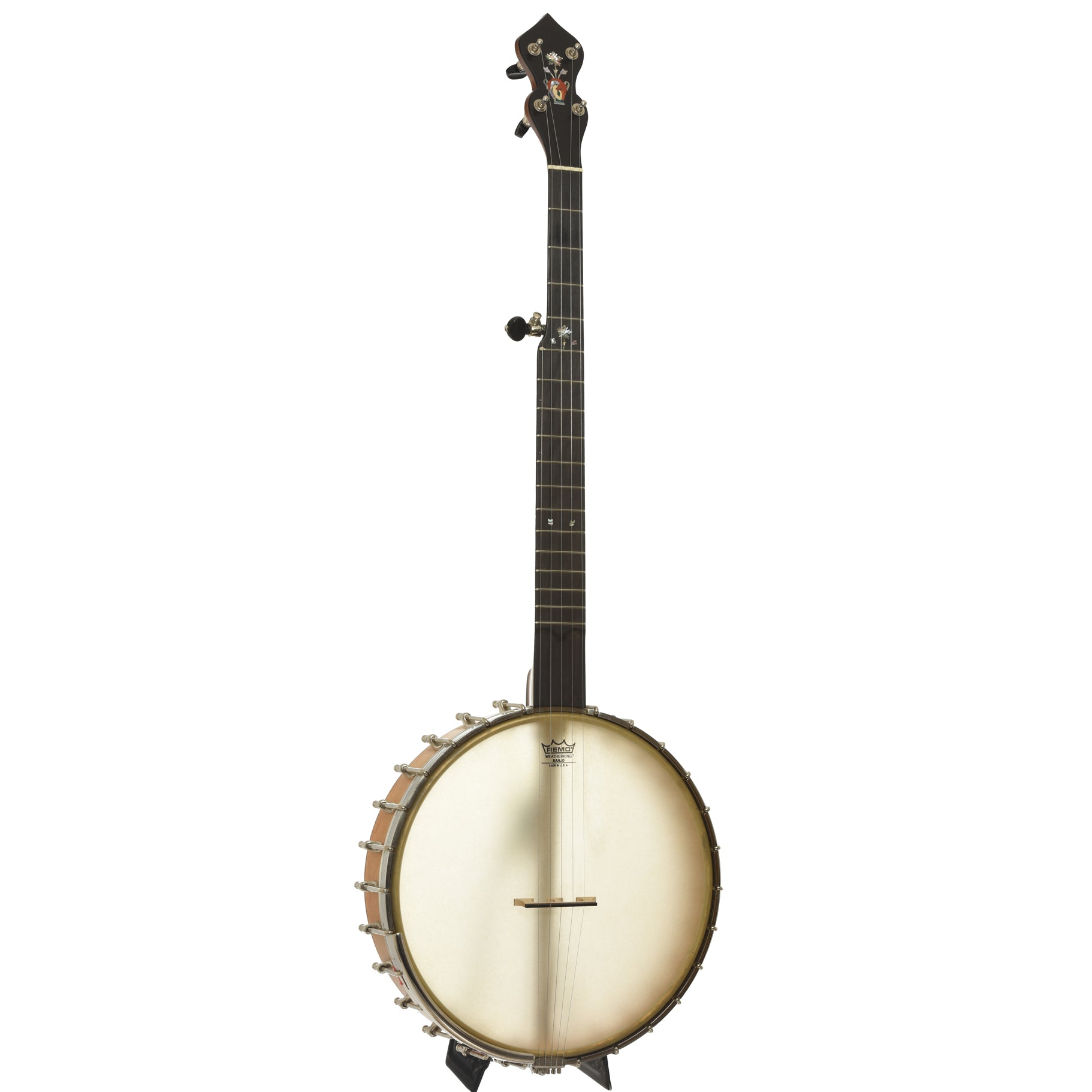 Full front and side of Chuck Lee Prairieville 12" Open Back Banjo  