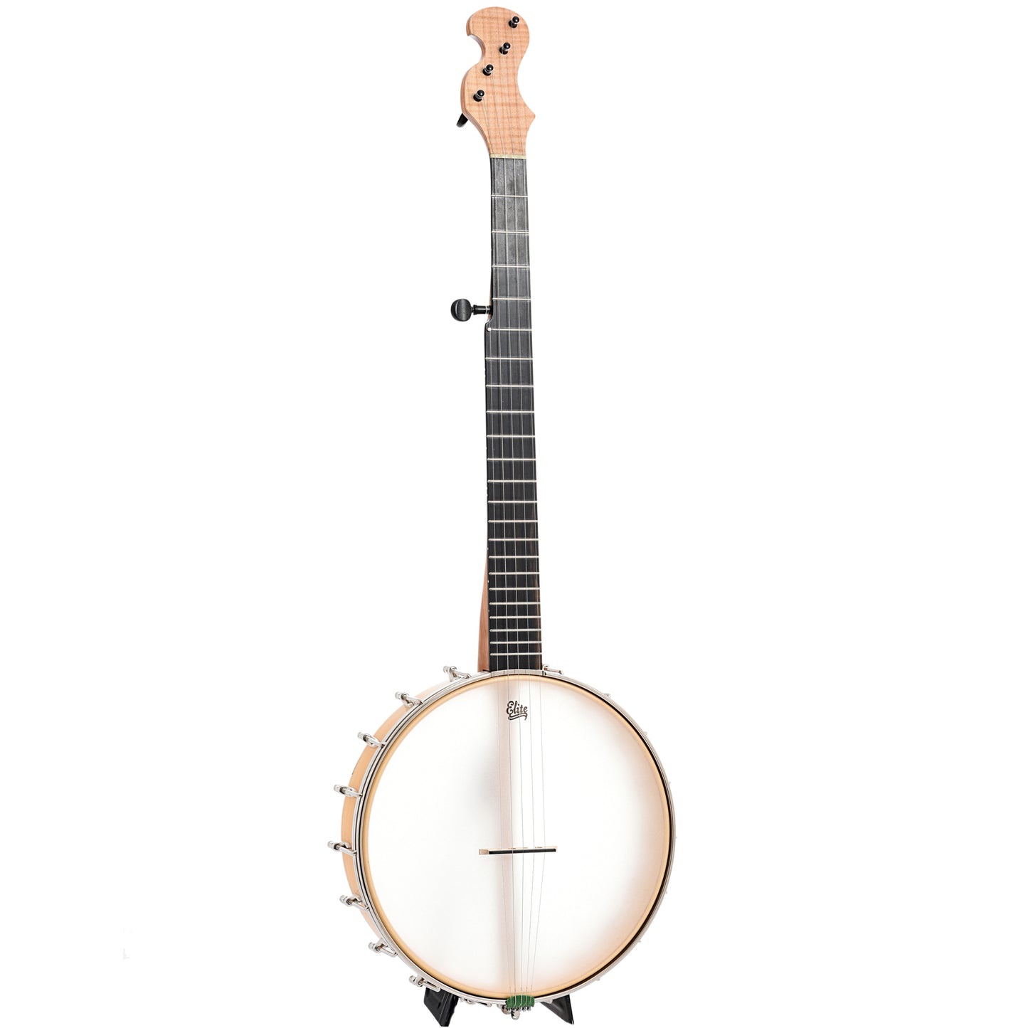 Full front and side of Chuck Lee Custom Lone Star 12 " Openback Banjo, Integral Wood Tone Ring