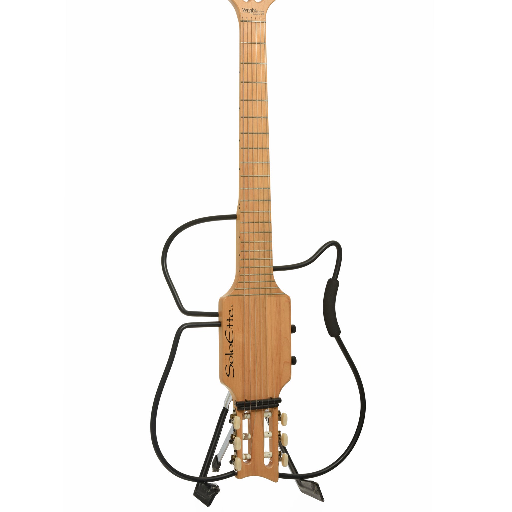 Full front and side of Wright SoloEtte Nylon Travel Guitar 
