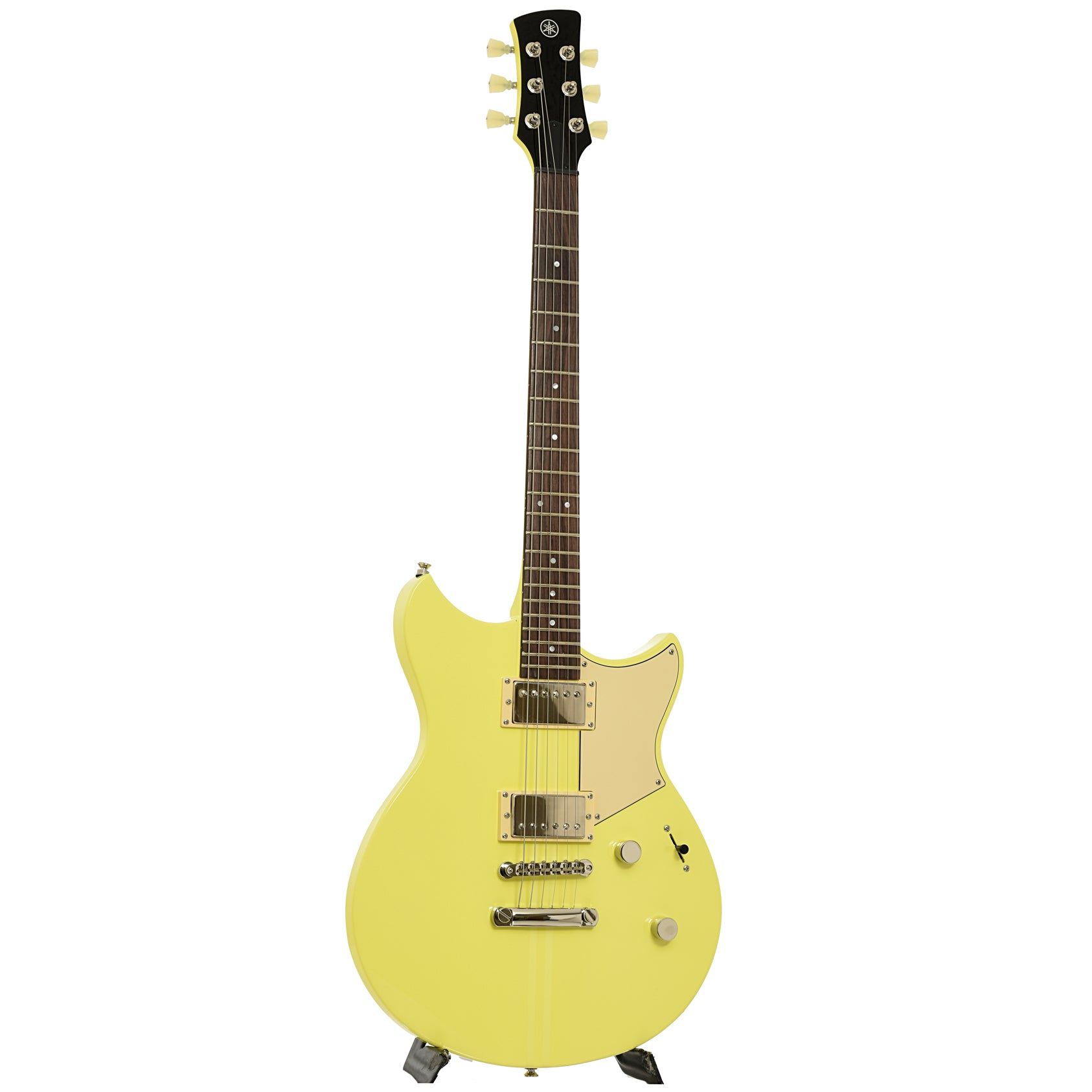 Full front and side of Yamaha RSE20 Revstar Element Electric Guitar, Neon Yellow