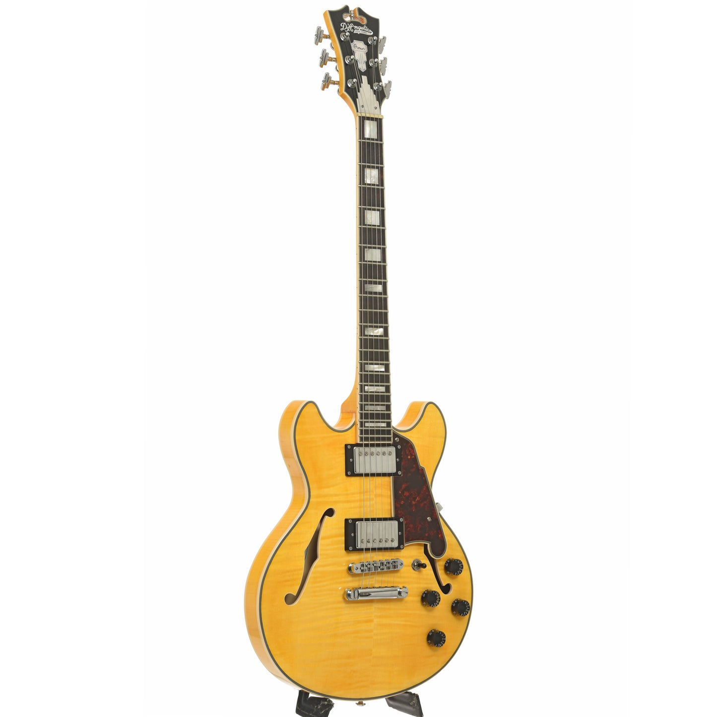Full front and side of D'Angelico Premier Mini DC XT Hollowbody Electric Guitar 