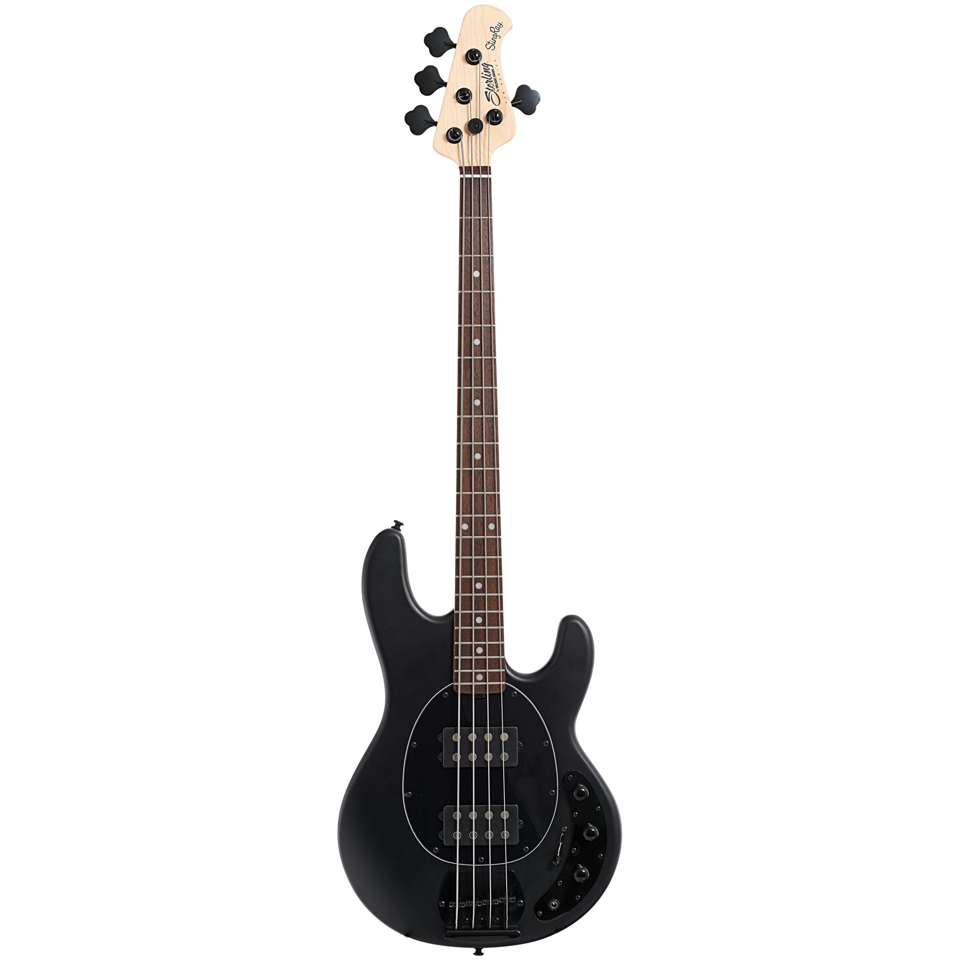 Full front of Sterling by Music Man RAY4HH 4-String Bass, Stealth Black