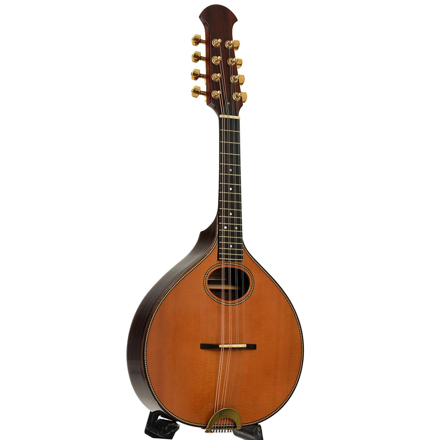 Full front and side of Stefan Sobell Mandolin 