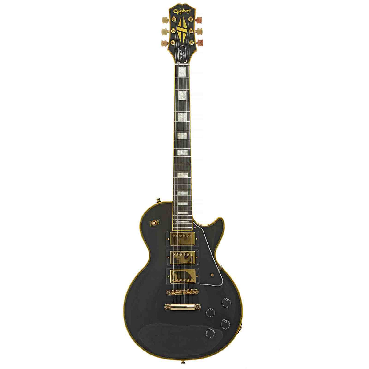 Full Front of Epiphone Joe Bonamassa Black Beauty Les Paul Custom Electric Guitar