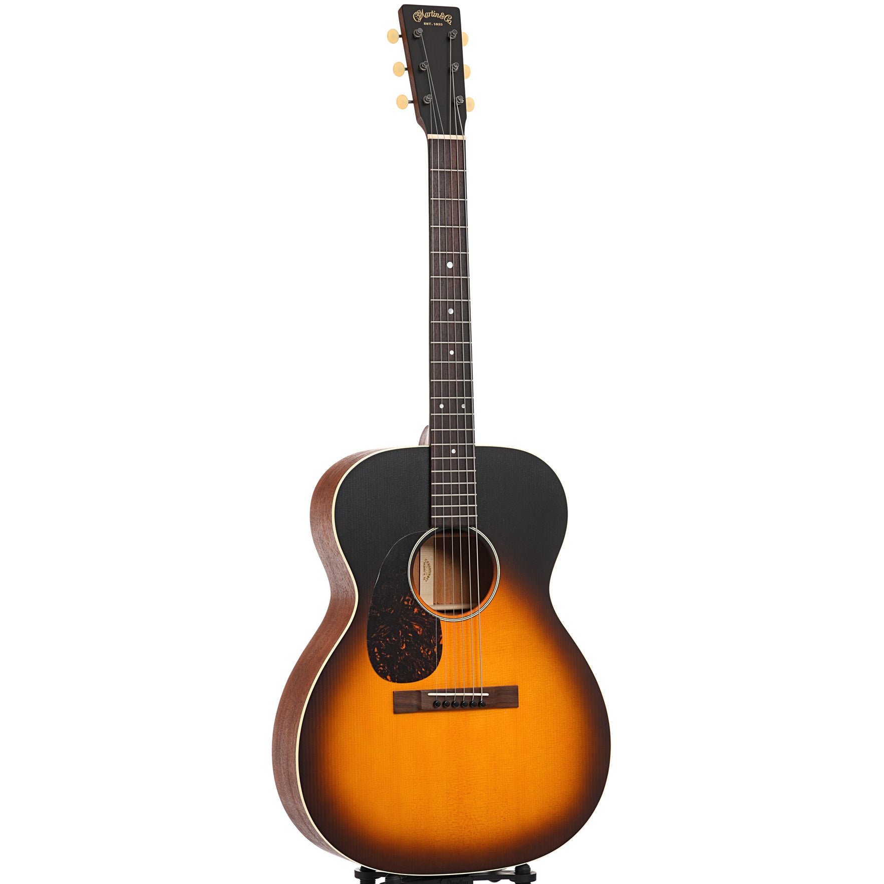 Full front and side of Martin 000-17L Lefthanded, Whiskey Sunset Finish