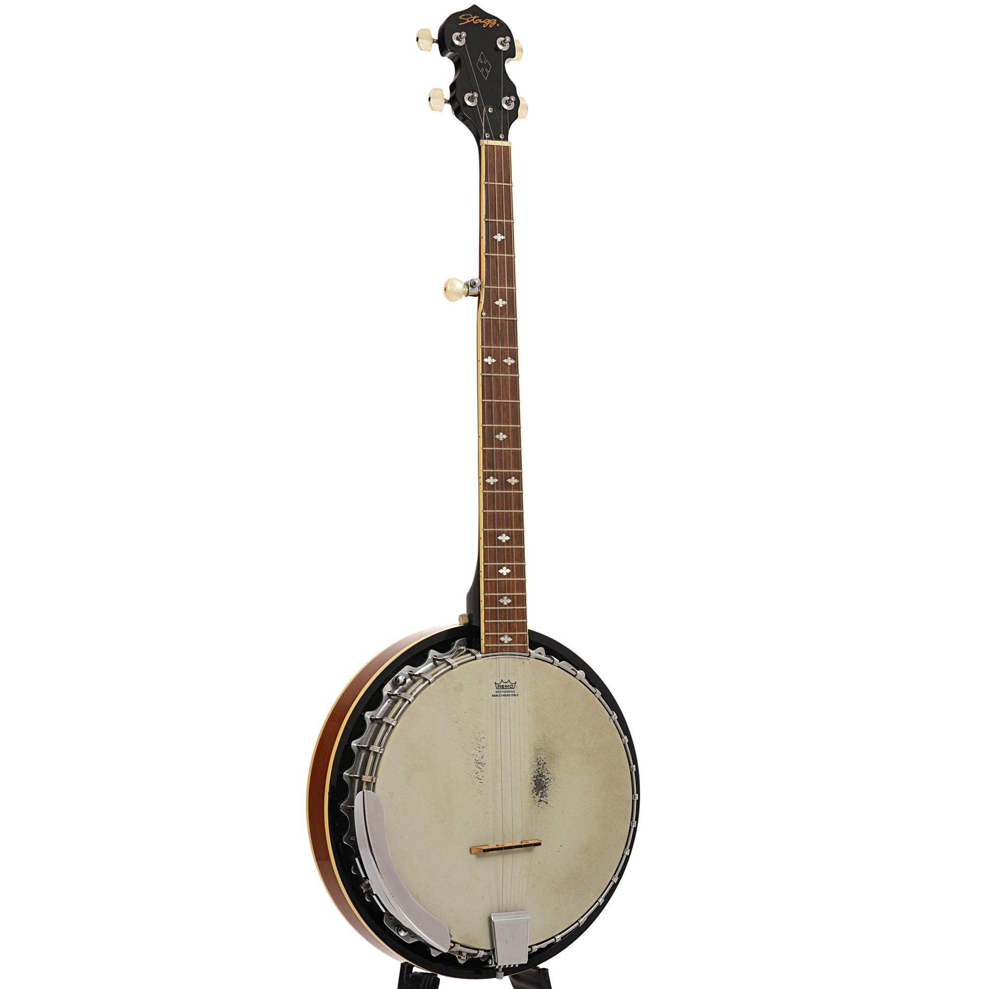 Full front and side of Stagg Deluxe Resonator Banjo
