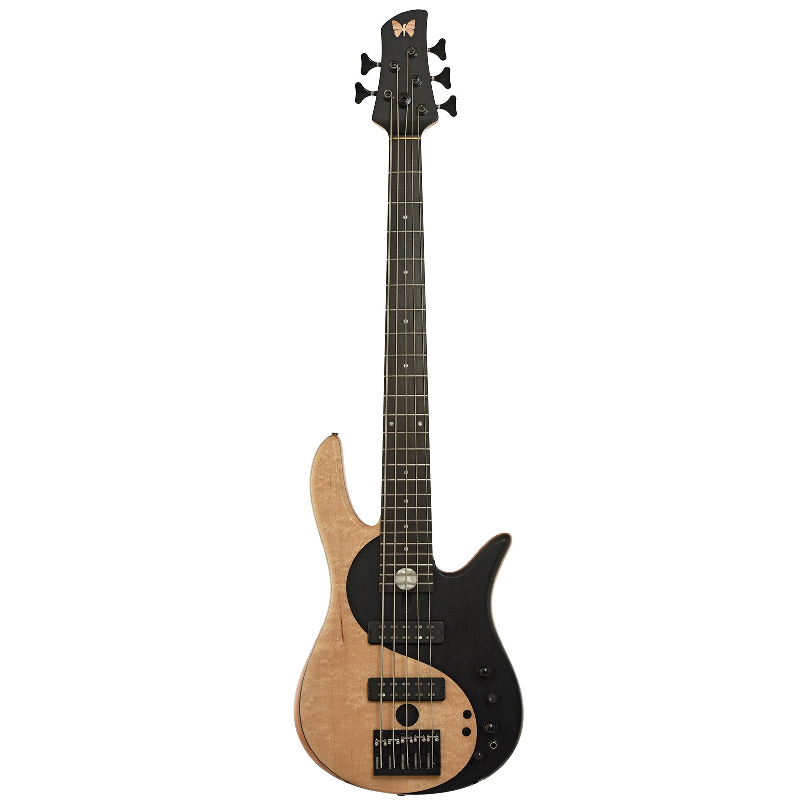 Full front of Fodera Yin Yang Standard Blister Maple 5-String Electric Bass