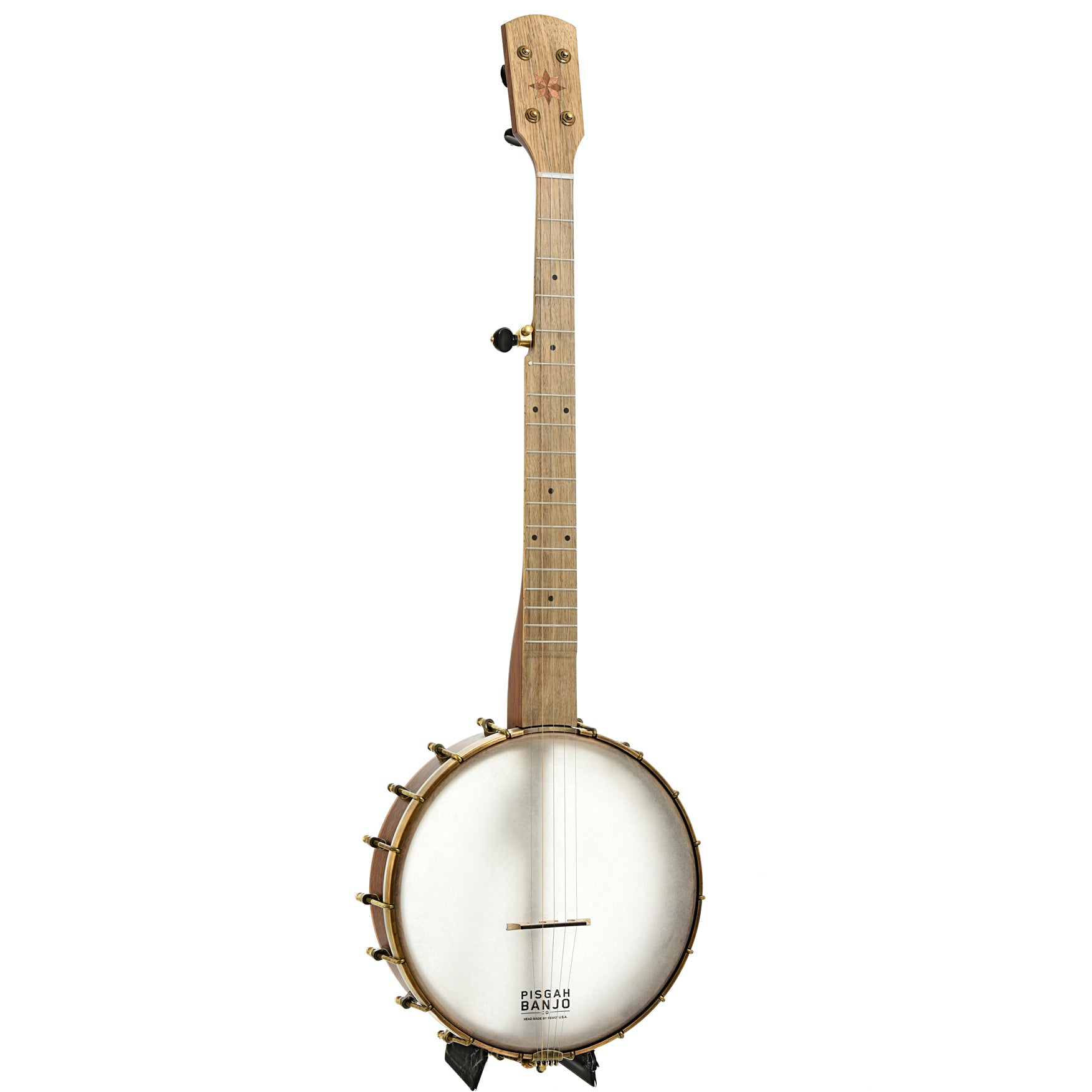 Full front and side of Pisgah Possum 11" Openback Banjo & Gigbag, Walnut, Short Scale