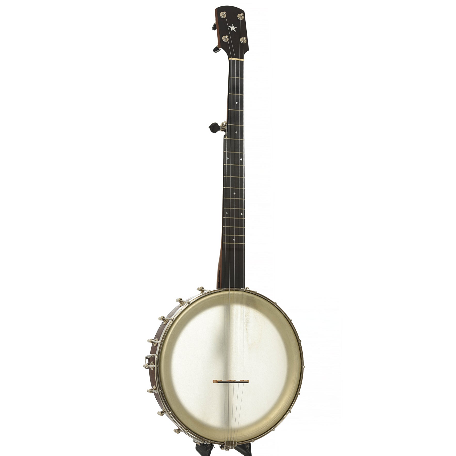 Full front and side of of Enoch Dobson Open Back Banjo 