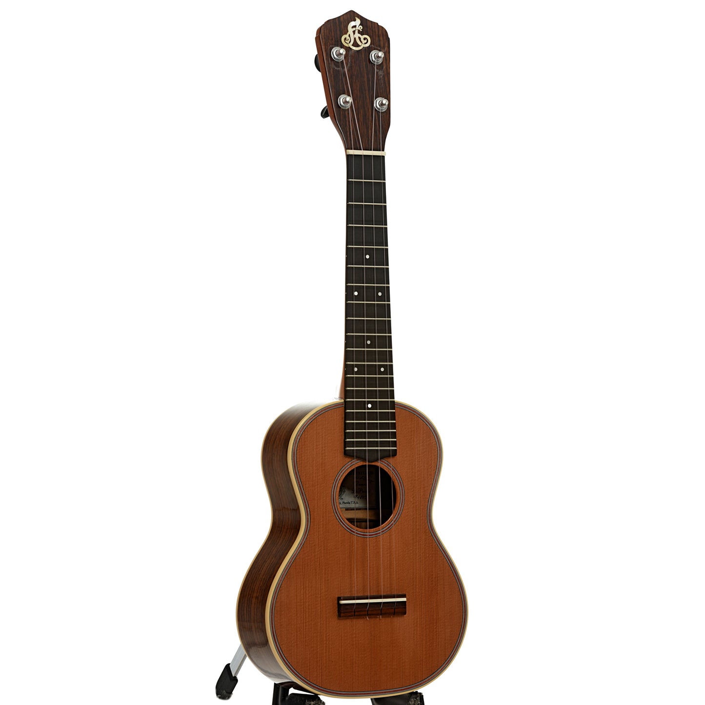 Full front and side of LoPrinzi MRC-C Concert Ukulele