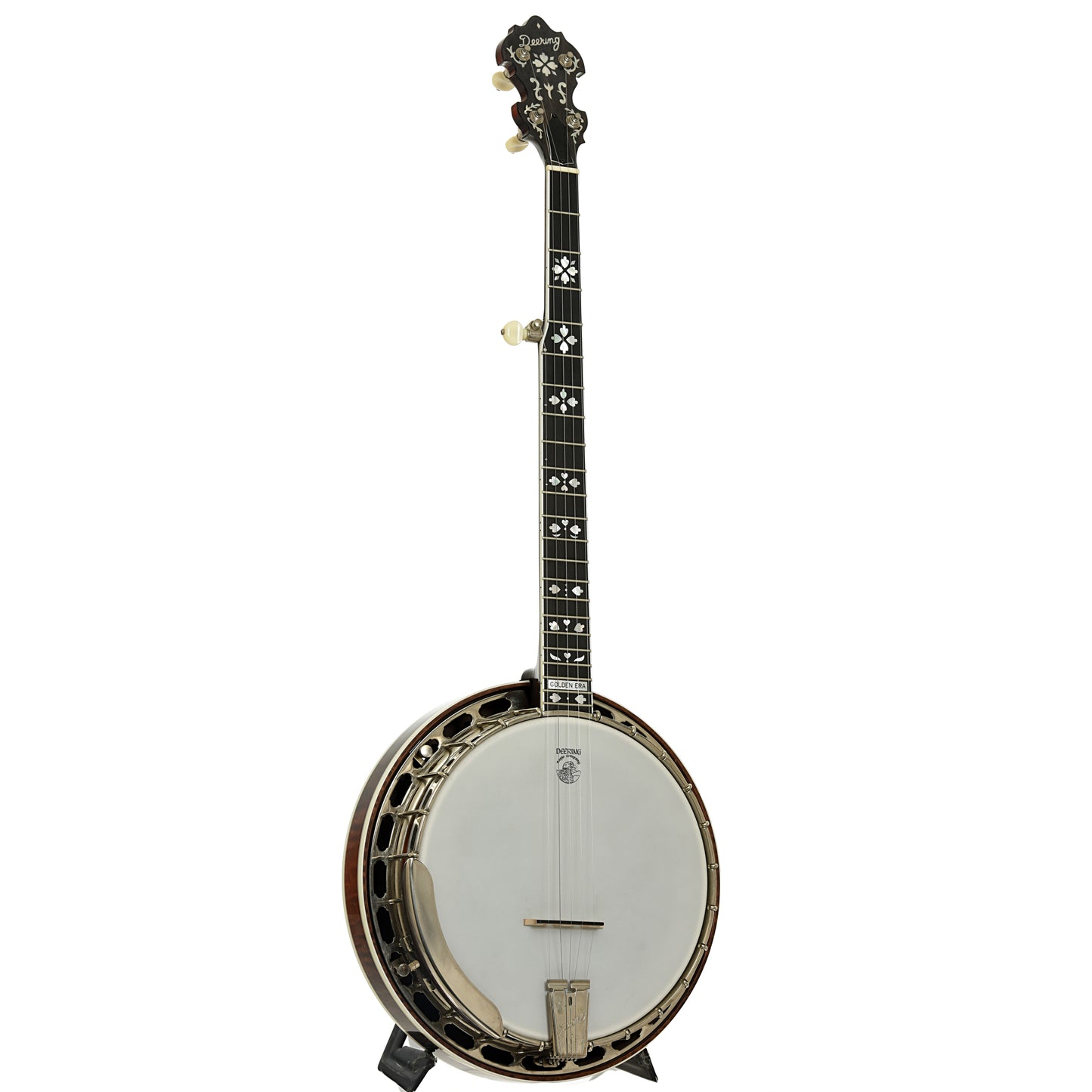 Full front and side of Deering Golden Era Resonator Banjo 