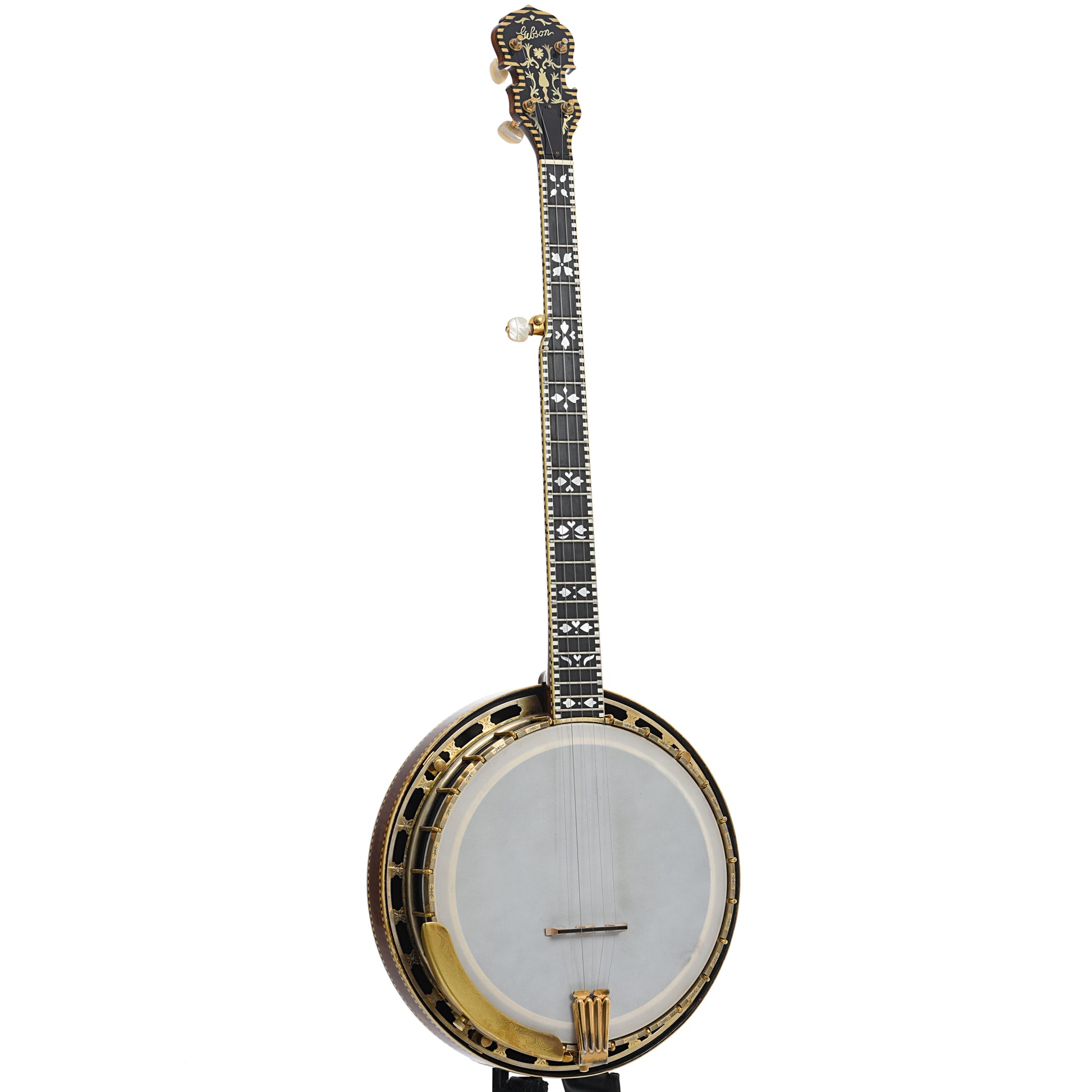 Full front and side of Gibson TB-6 Checkerboard Conversion Resonator Banjo (1928)