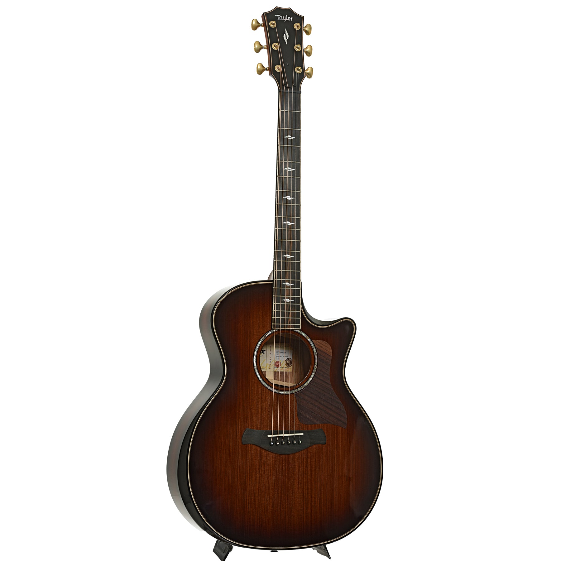 Full front and side of Taylor Next Generation Builder's Edition 814ce Acoustic-Electric Guitar & Case, Honduran Rosewood/Sinker Redwood