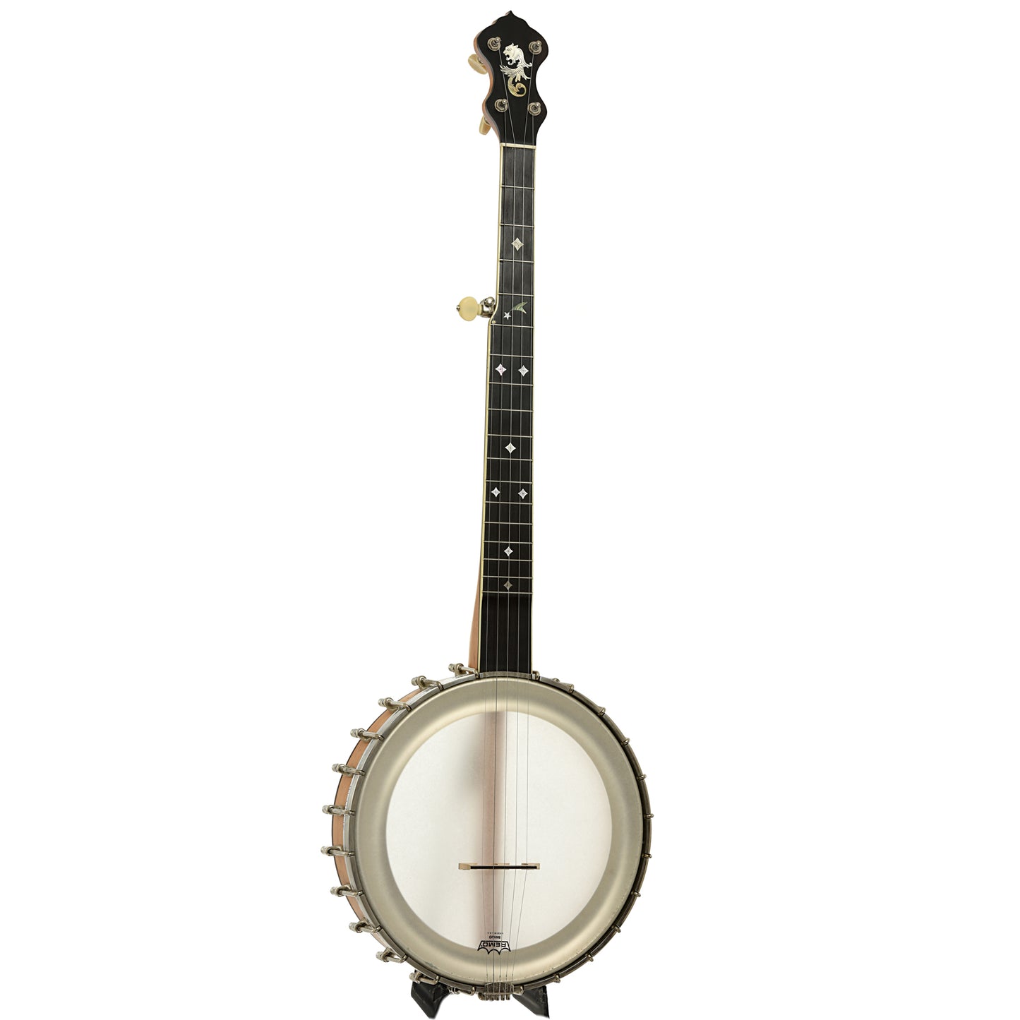 Full front and side of Mike Ramsey Bacon Model Open Back Banjo