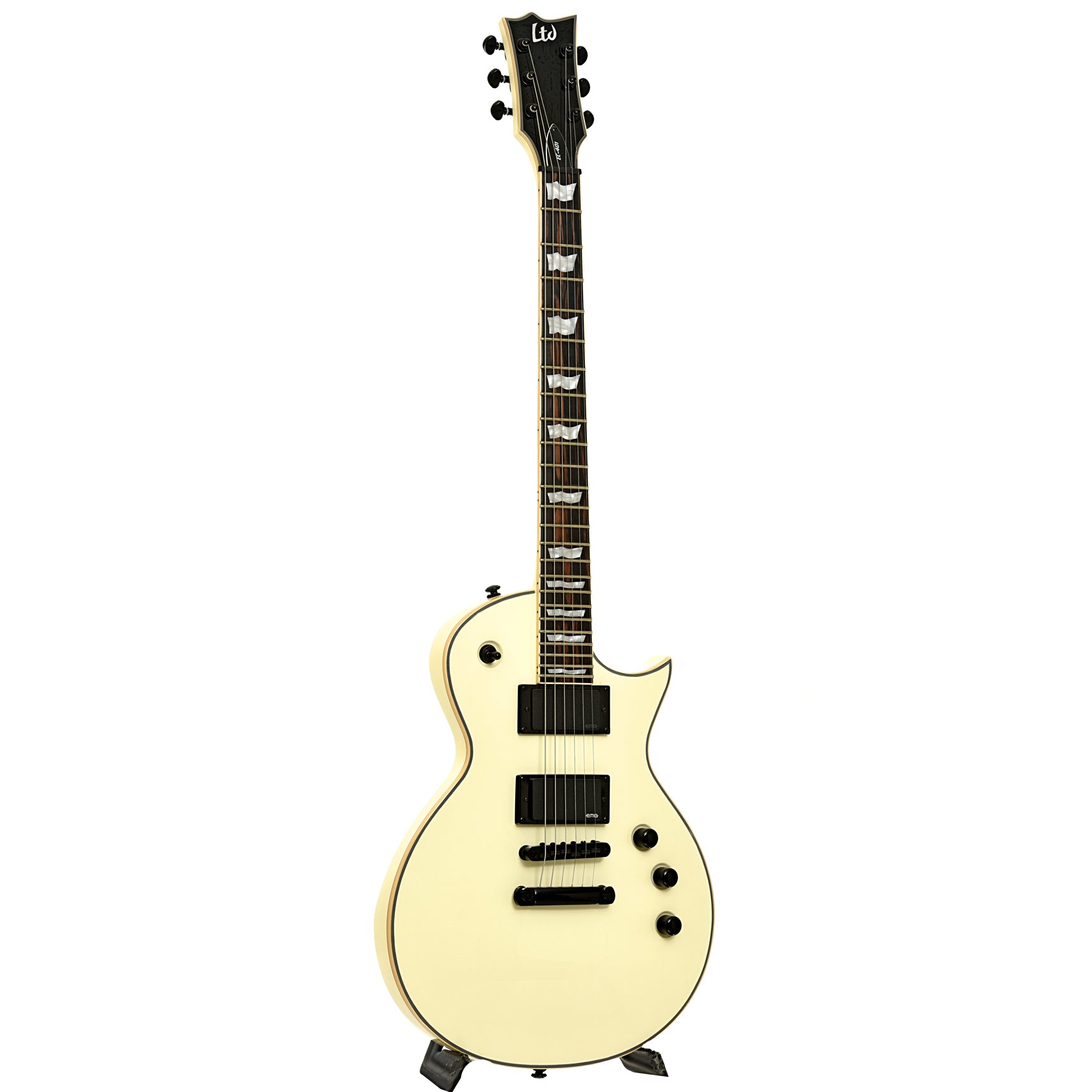 Full front and side of ESP LTD EC-401 Electric Guitar, Olympic White