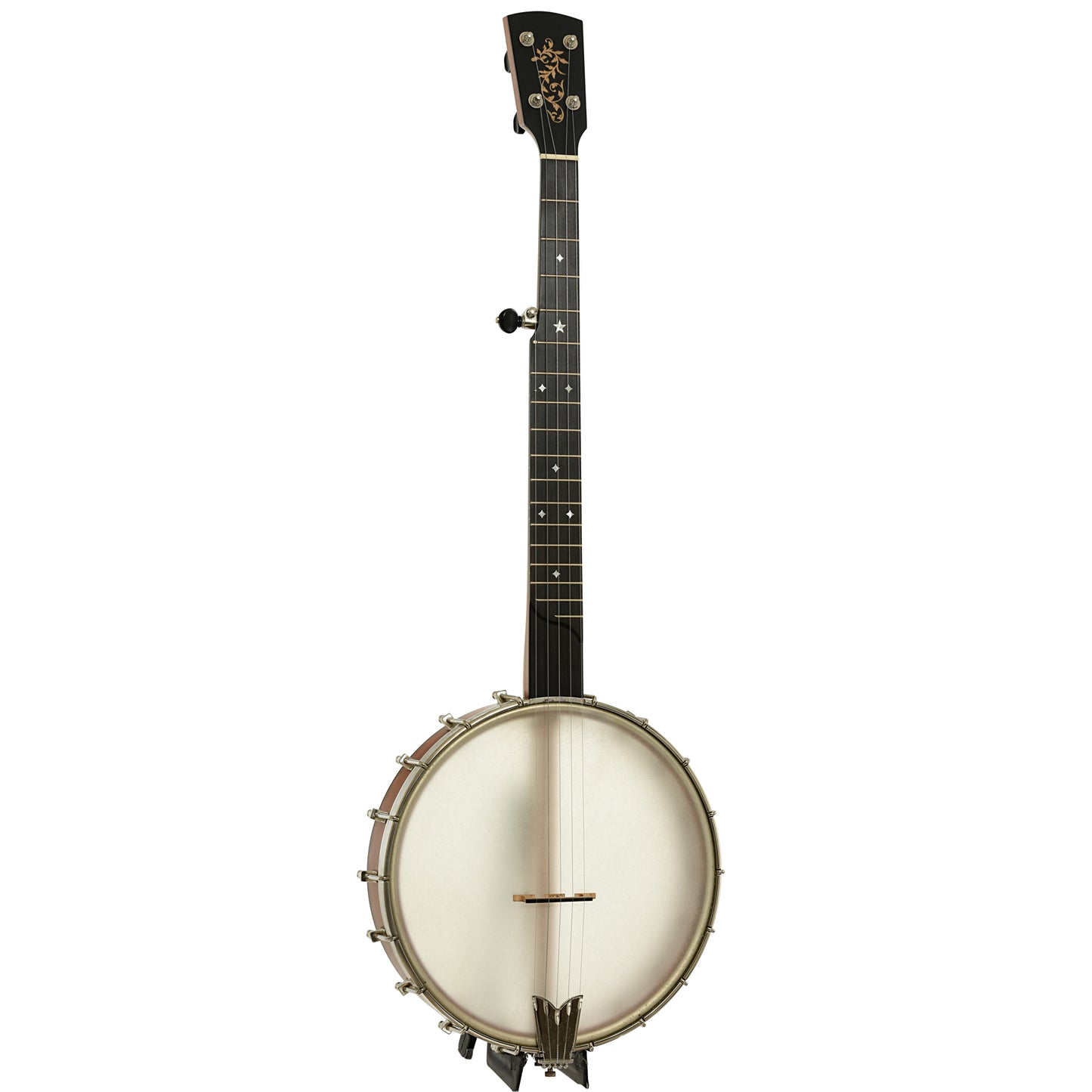Full front and side of Rickard Little Wonder Cherry 12" Custom Open Back Banjo 