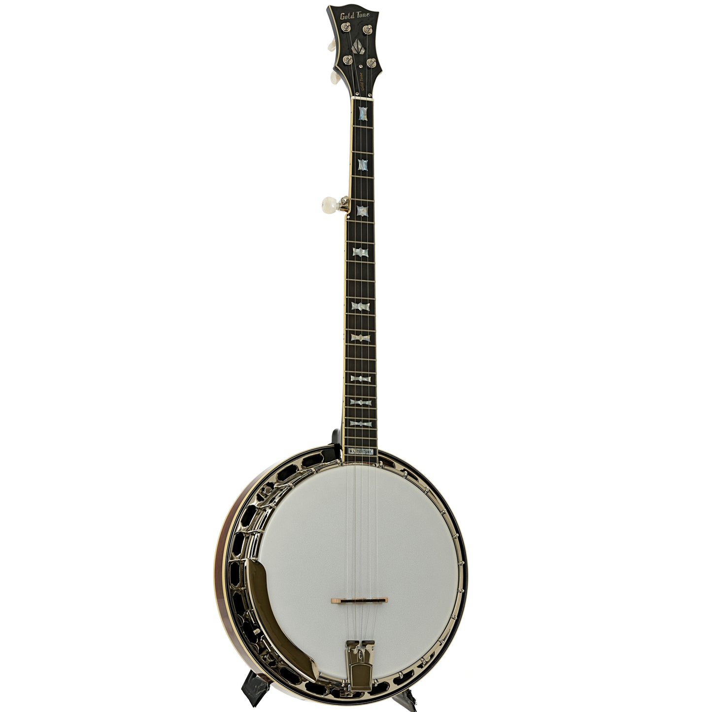Full front and side of Gold Tone Mastertone OB-2 Bowtie Banjo