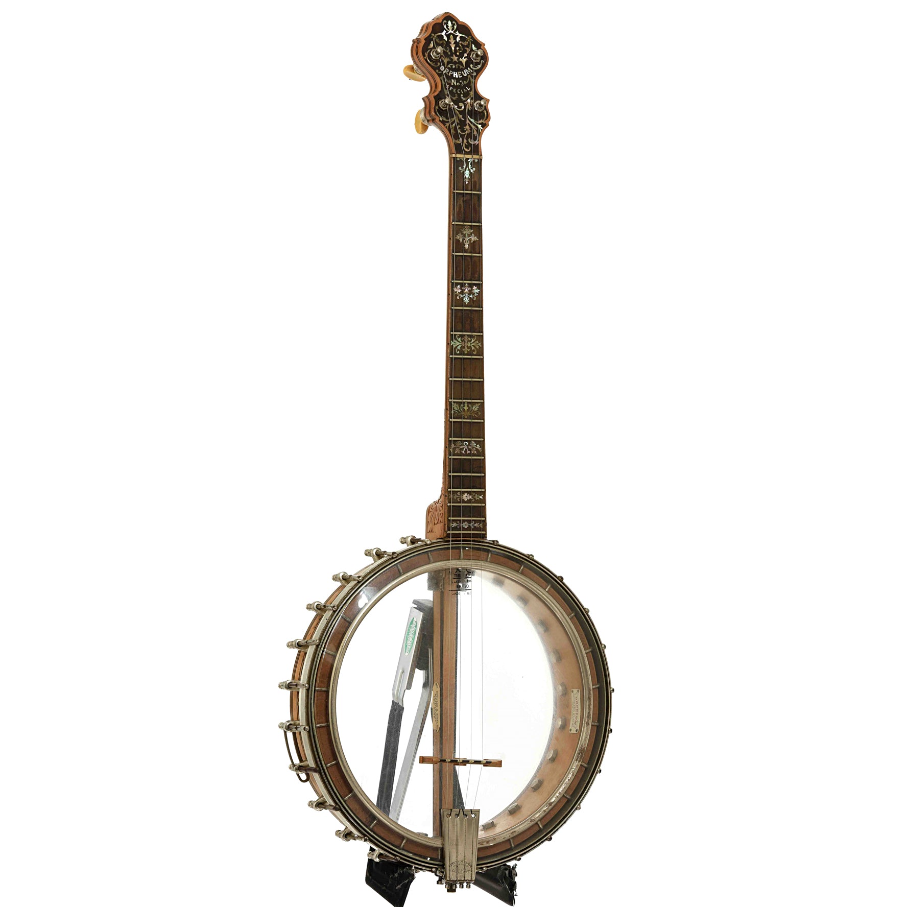 Full front and side of Orpheum No.3 Tenor Banjo