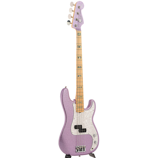 Full front and side of Fender Adam Clayton Ltd. Ed. Purple Sparkle PrecisIon Electric Bass