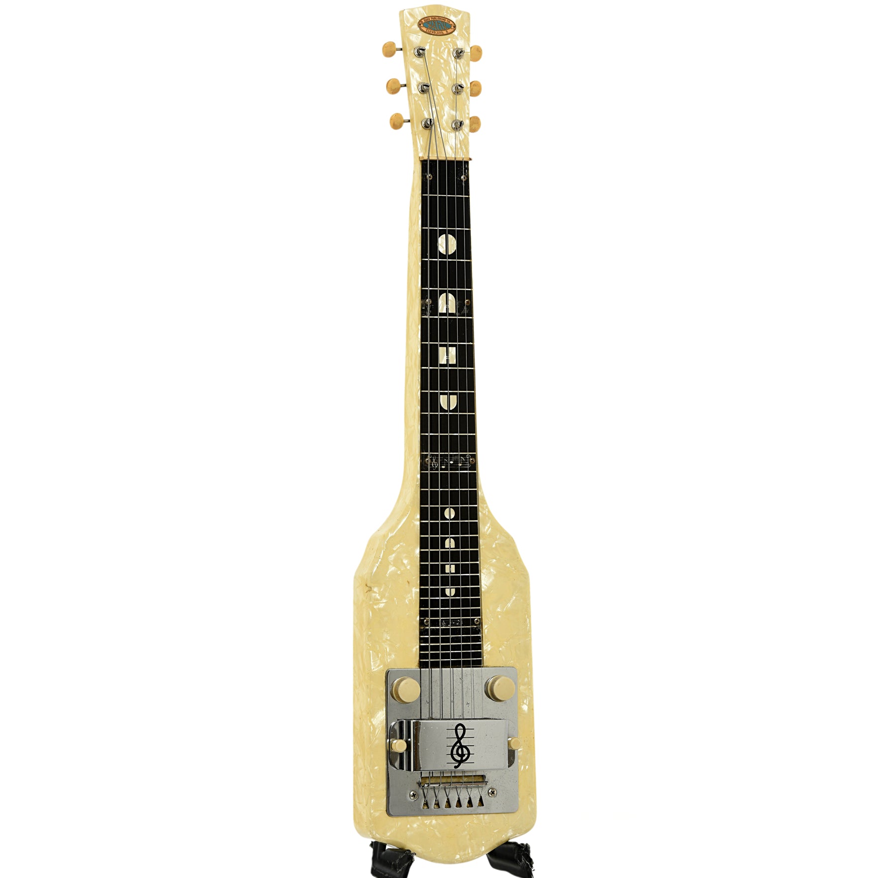 Full front and side of Oahu Symphony in White Lap Steel