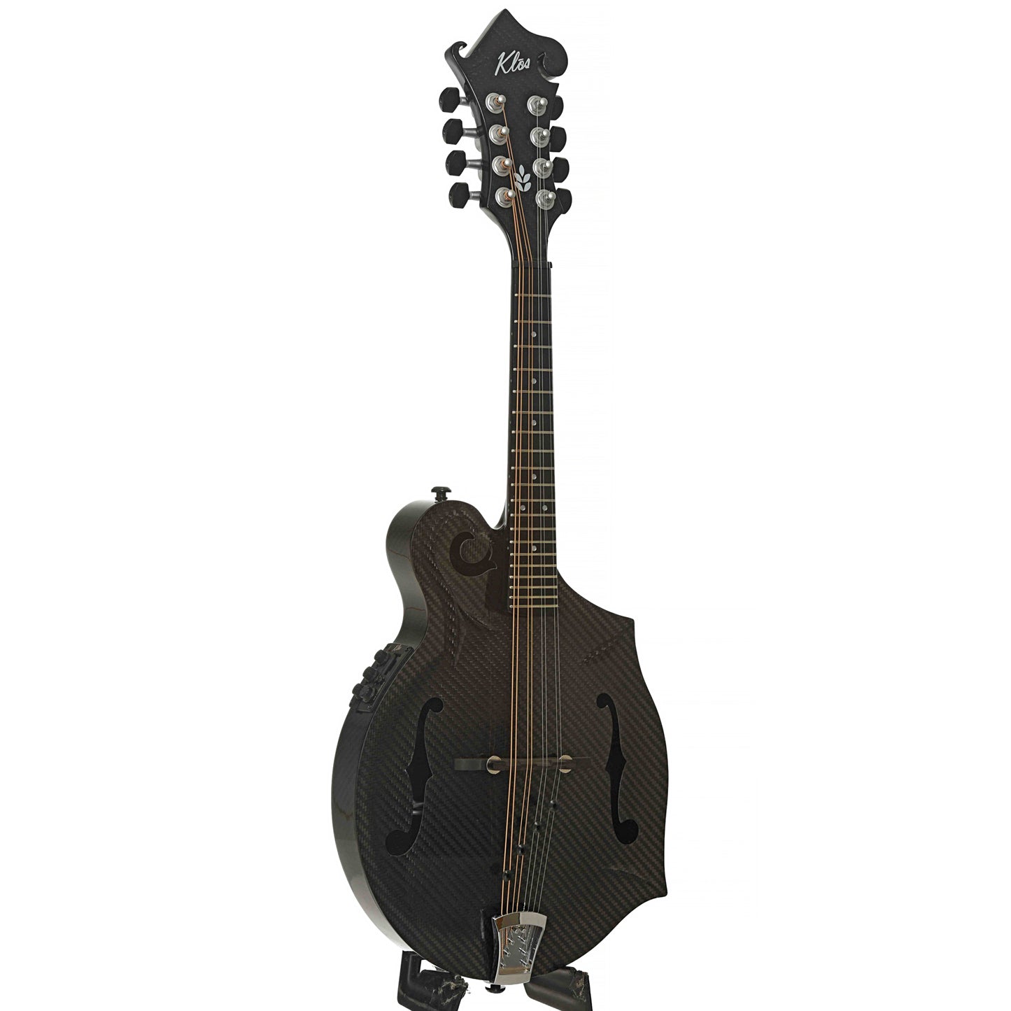 Full Front & Side of KLOS Carbon Fiber F-Style Mandolin with Active EQ