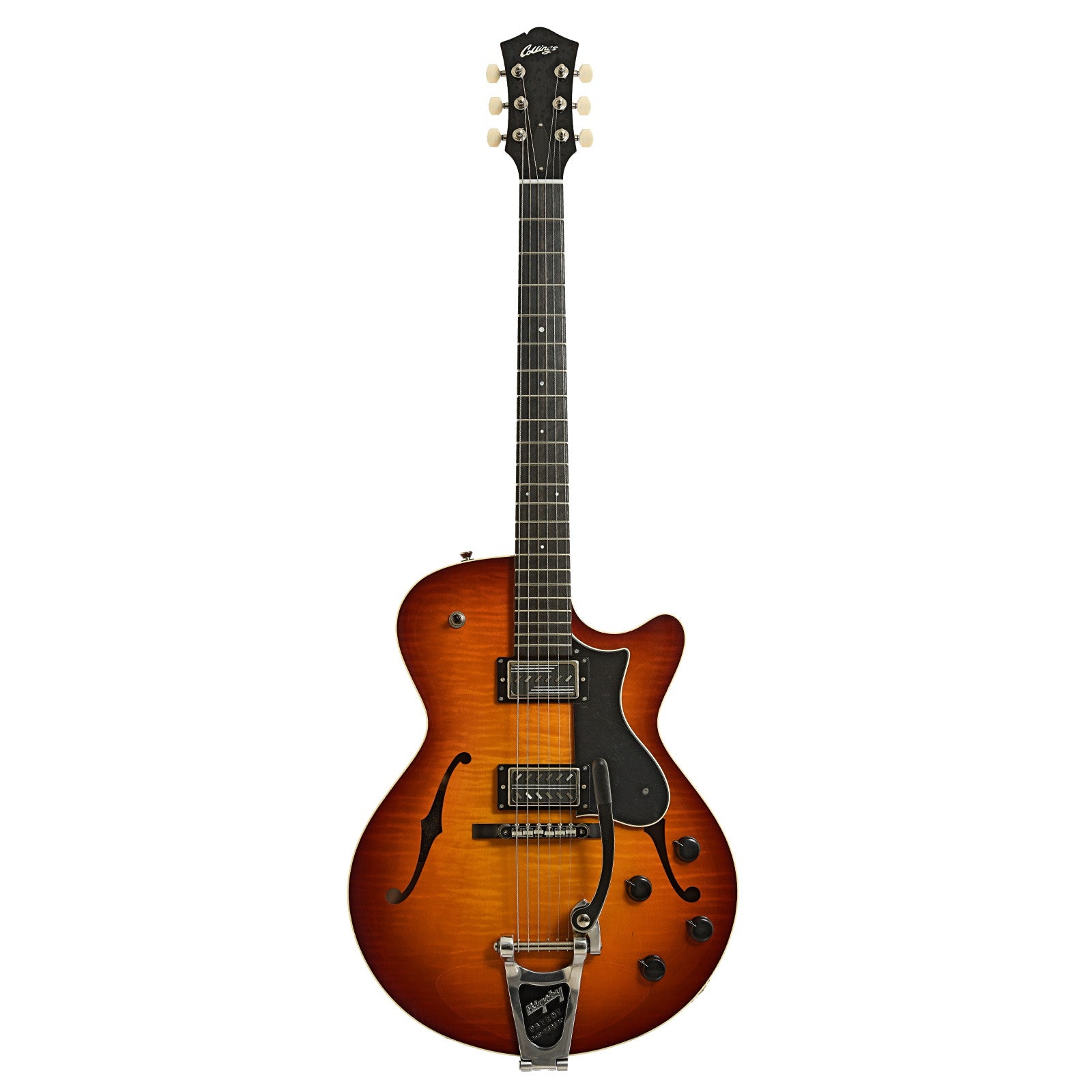 Full front of Collings 620 SM LC Hollowbody Electric Guitar, Dark Cherry Sunburst