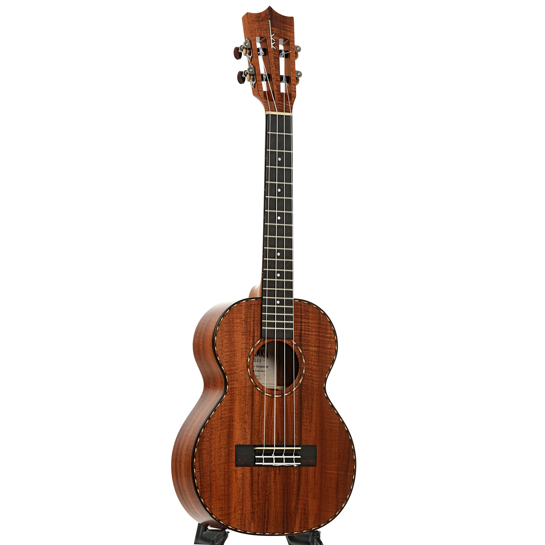 Full front and side of Kamaka HF-3 DI Deluxe Tenor Ukulele
