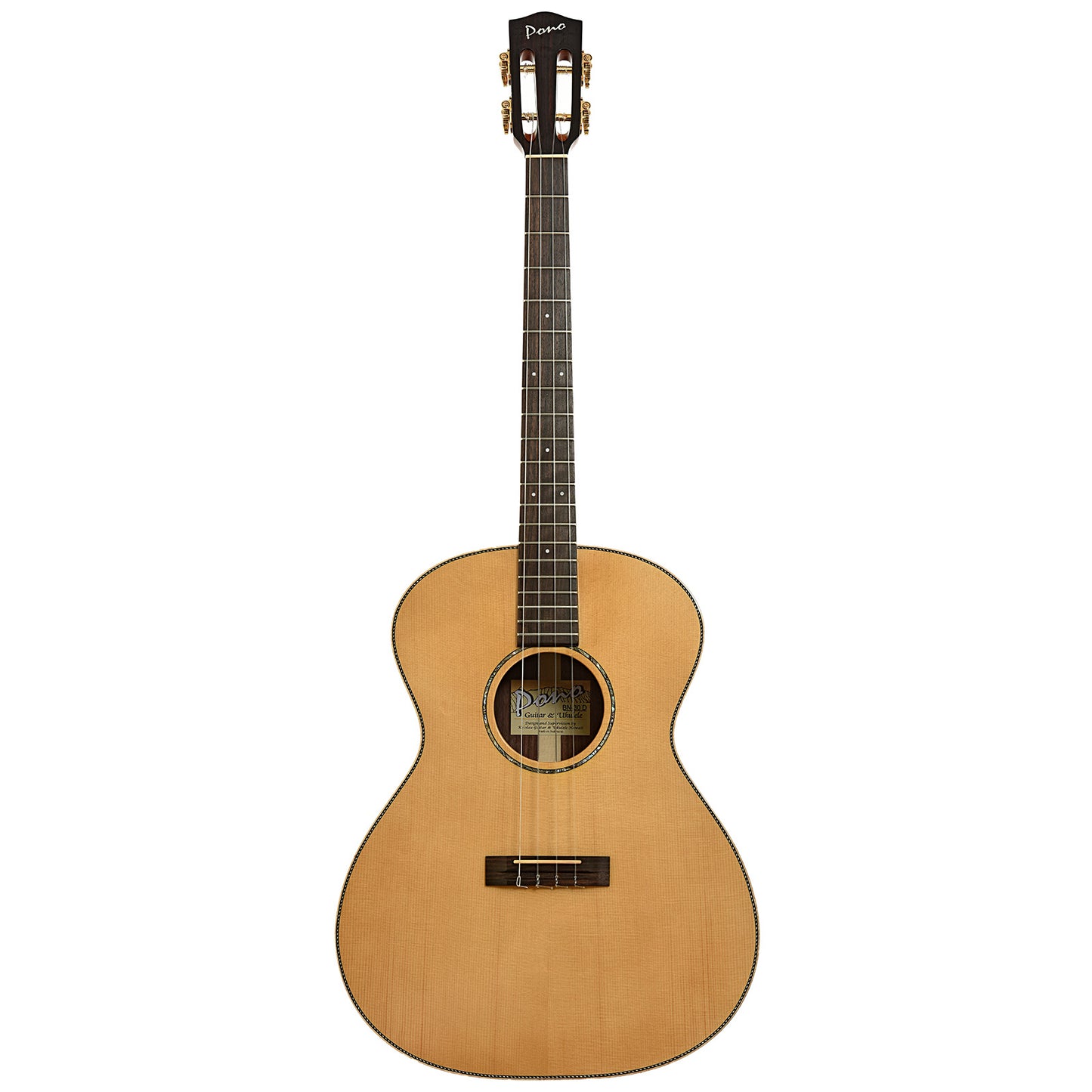Full front of Pono BN-30D Baritone Nui Guitar Ukulele