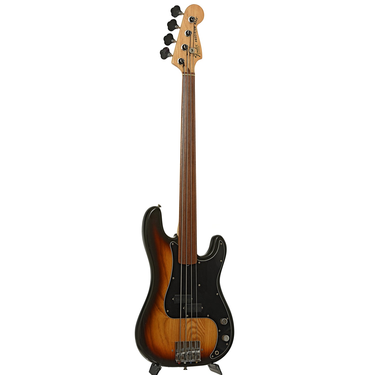 Full front and side of Fender Precision Fretless Electric Bass