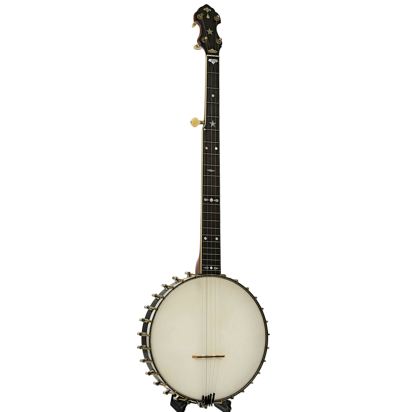Full front and side of Fairbanks Imperial Electric No.0 Open Back Banjo