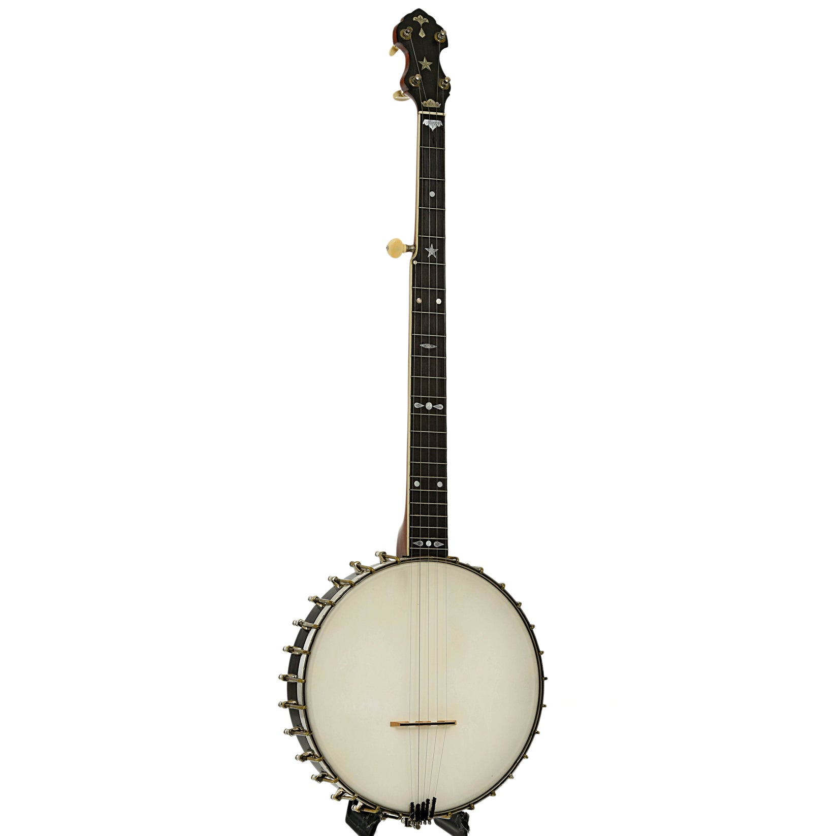 Full front and side of Fairbanks Imperial Electric No.0 Open Back Banjo