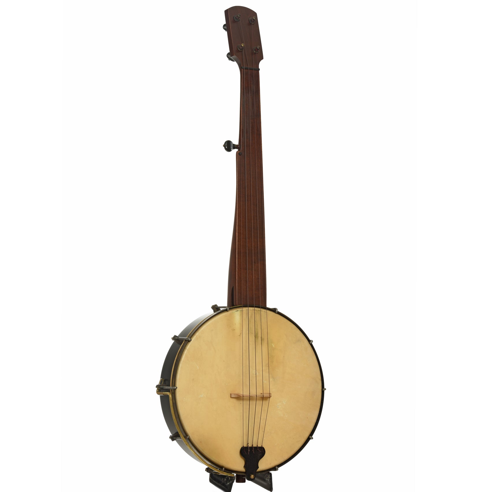 Full front and side of John Bowlin 1865 Fretless Mintrel Banjo
