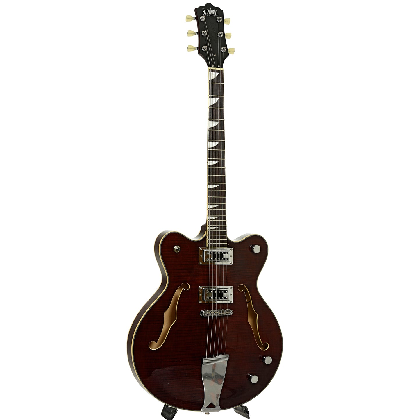 Full front and side of Eastwood Classic 6 Semi-Hollowbody Electric Guitar