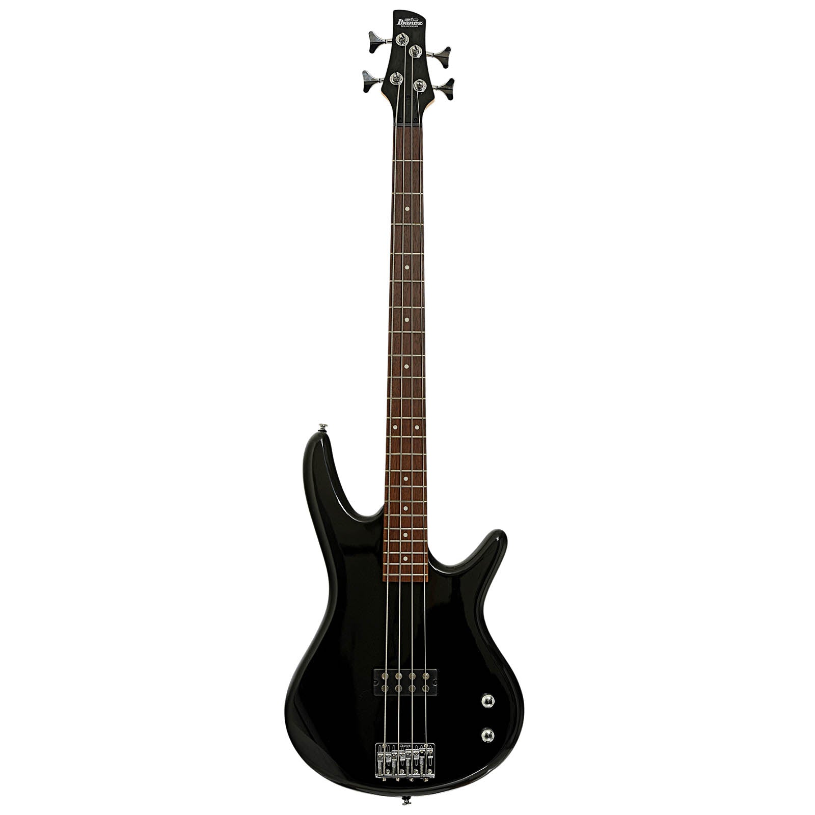 Full front of Ibanez Gio GSR100EX Electric Bass Guitar, Black