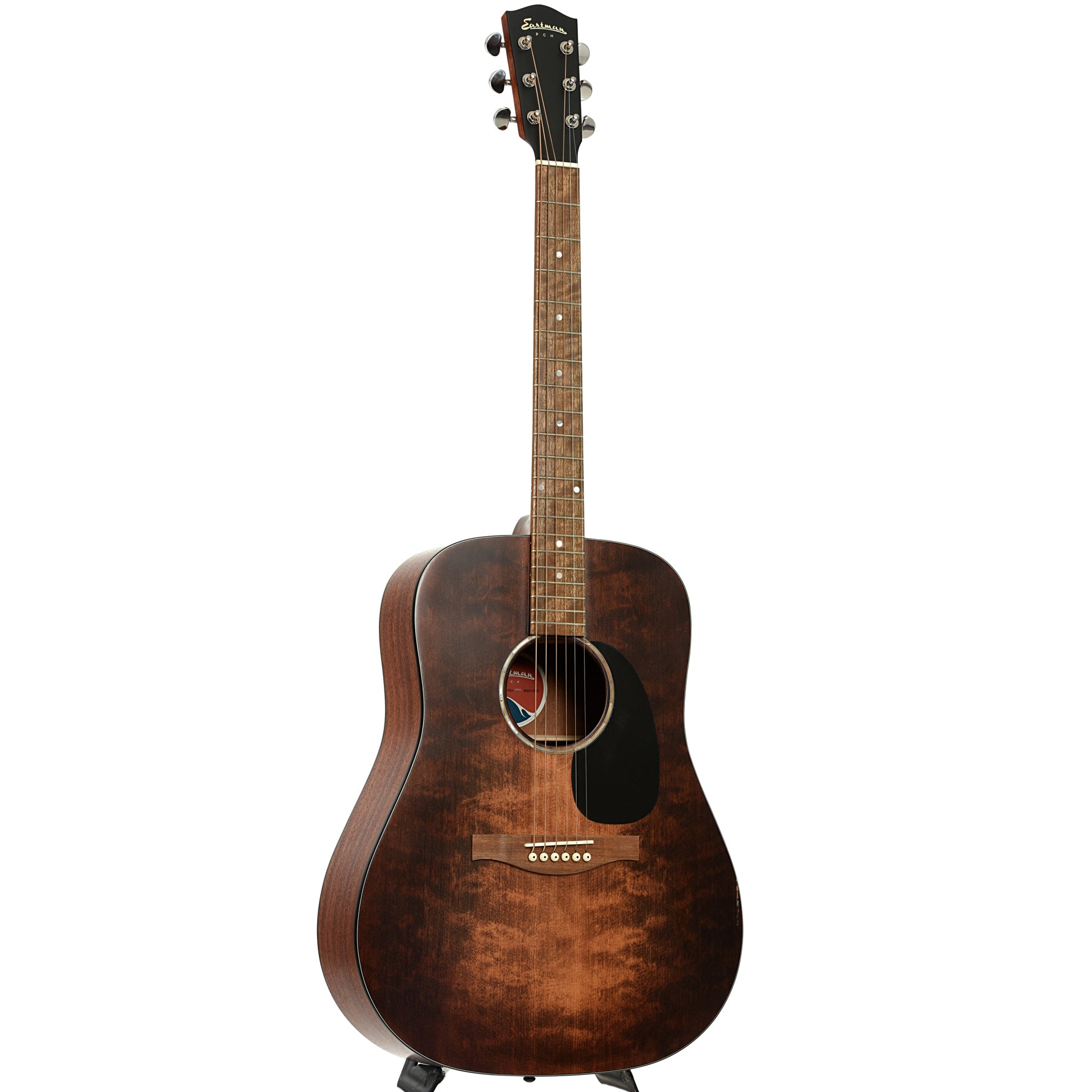 Full front and side of Eastman PCH1-D "Pacific Coast Highway" Acoustic Guitar & Gigbag, Classic Stained Finish 