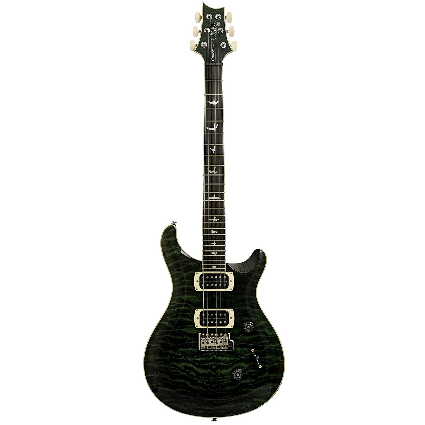Full front of PRS SE Custom 24 Quilt Electric Guitar, Teal Black