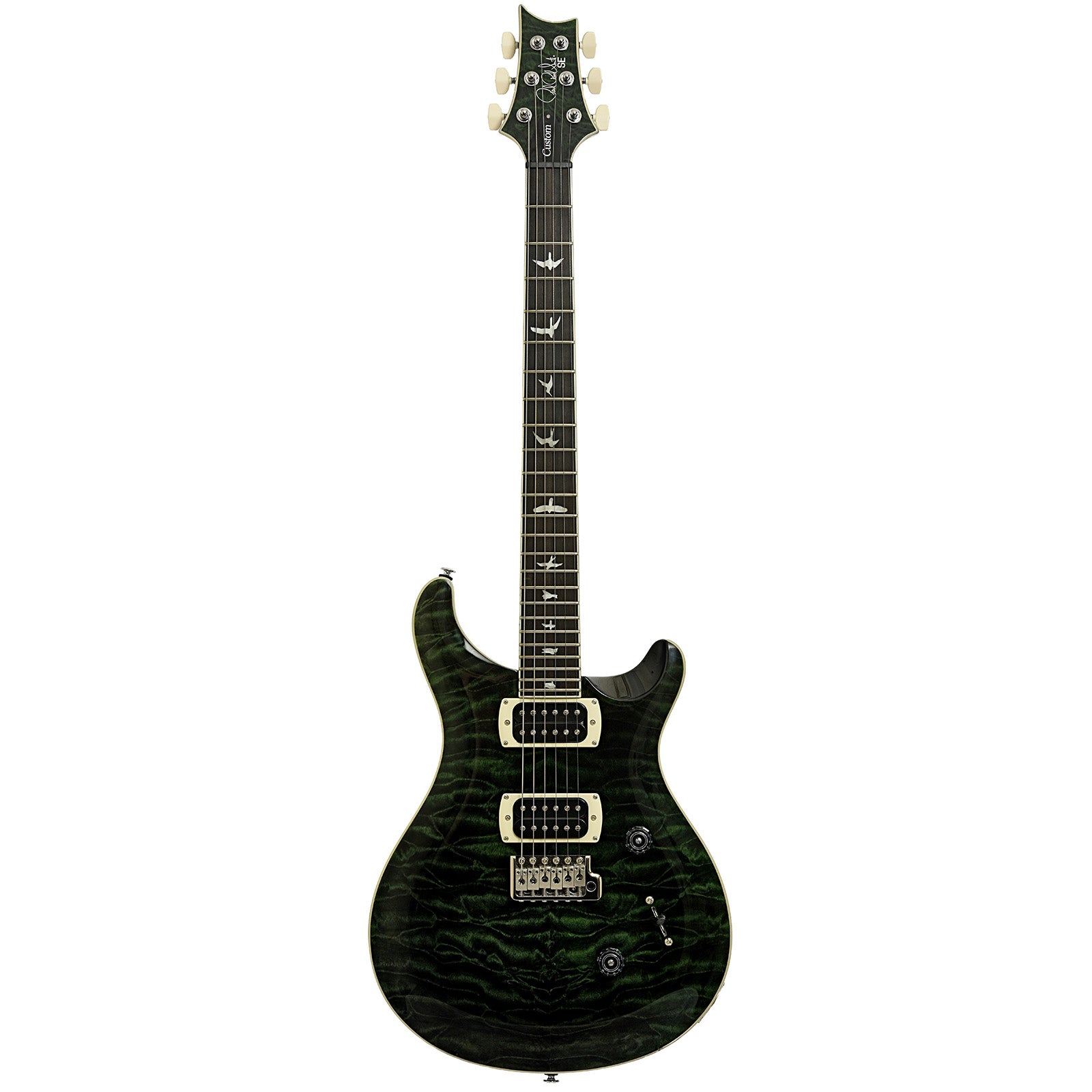 Full front of PRS SE Custom 24 Quilt Electric Guitar, Teal Black