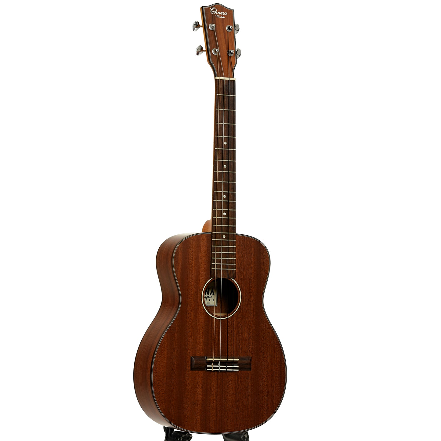 Full front and side of Ohana BK-35G Baritone Ukulele 