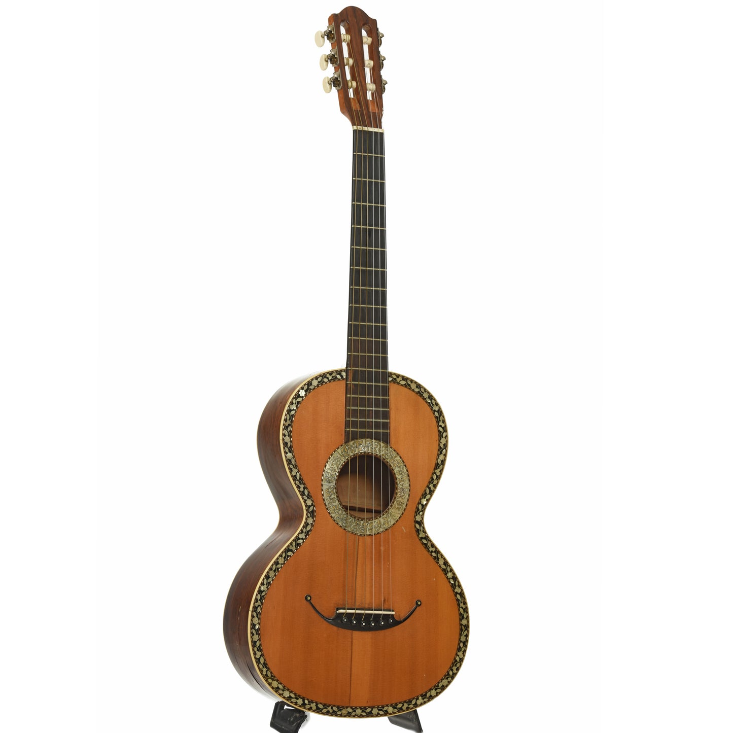 Full front and side of French LaCote-Style Romantic Guitar