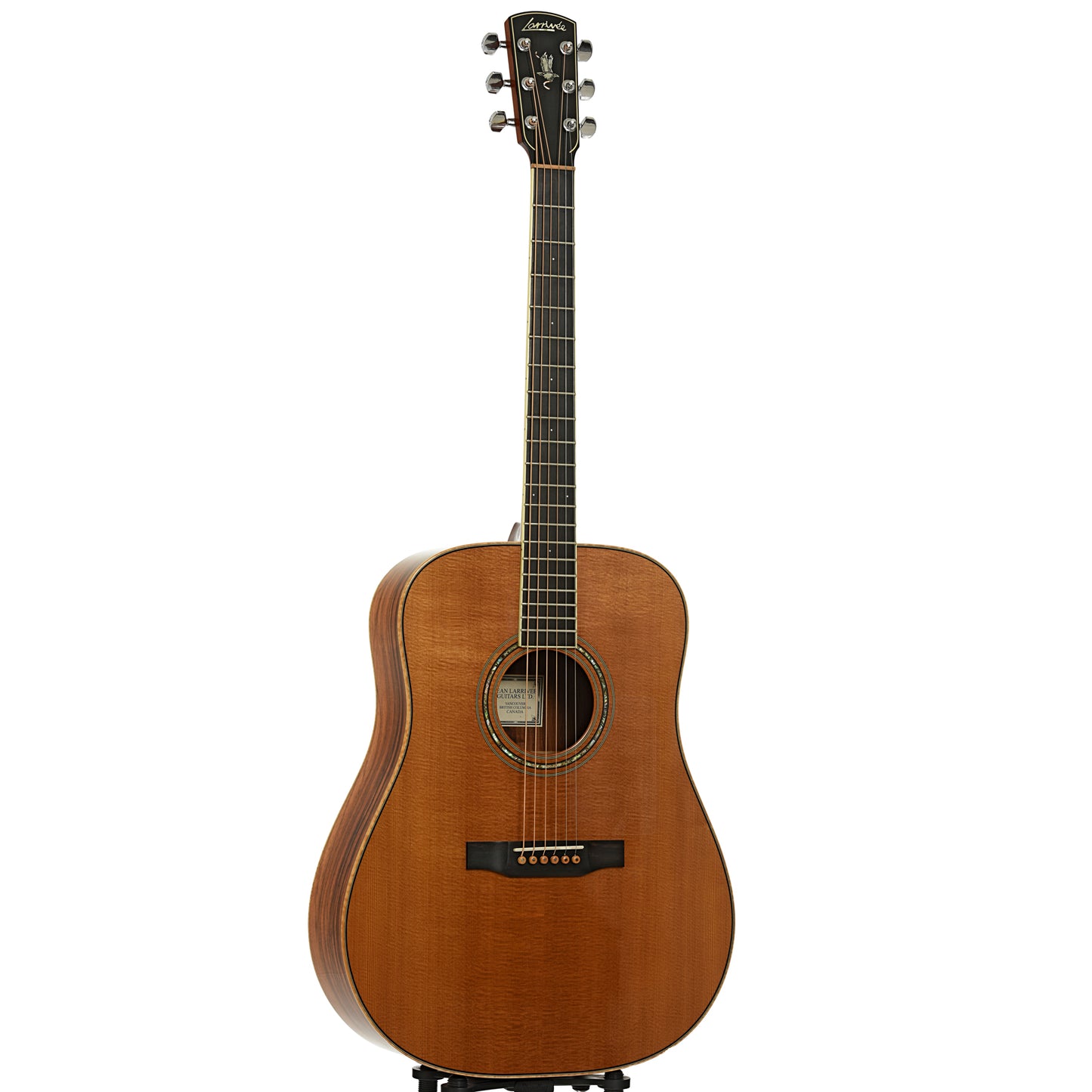 Full front and side of Larrivee D-09 Brazilian Acoustic Guitar