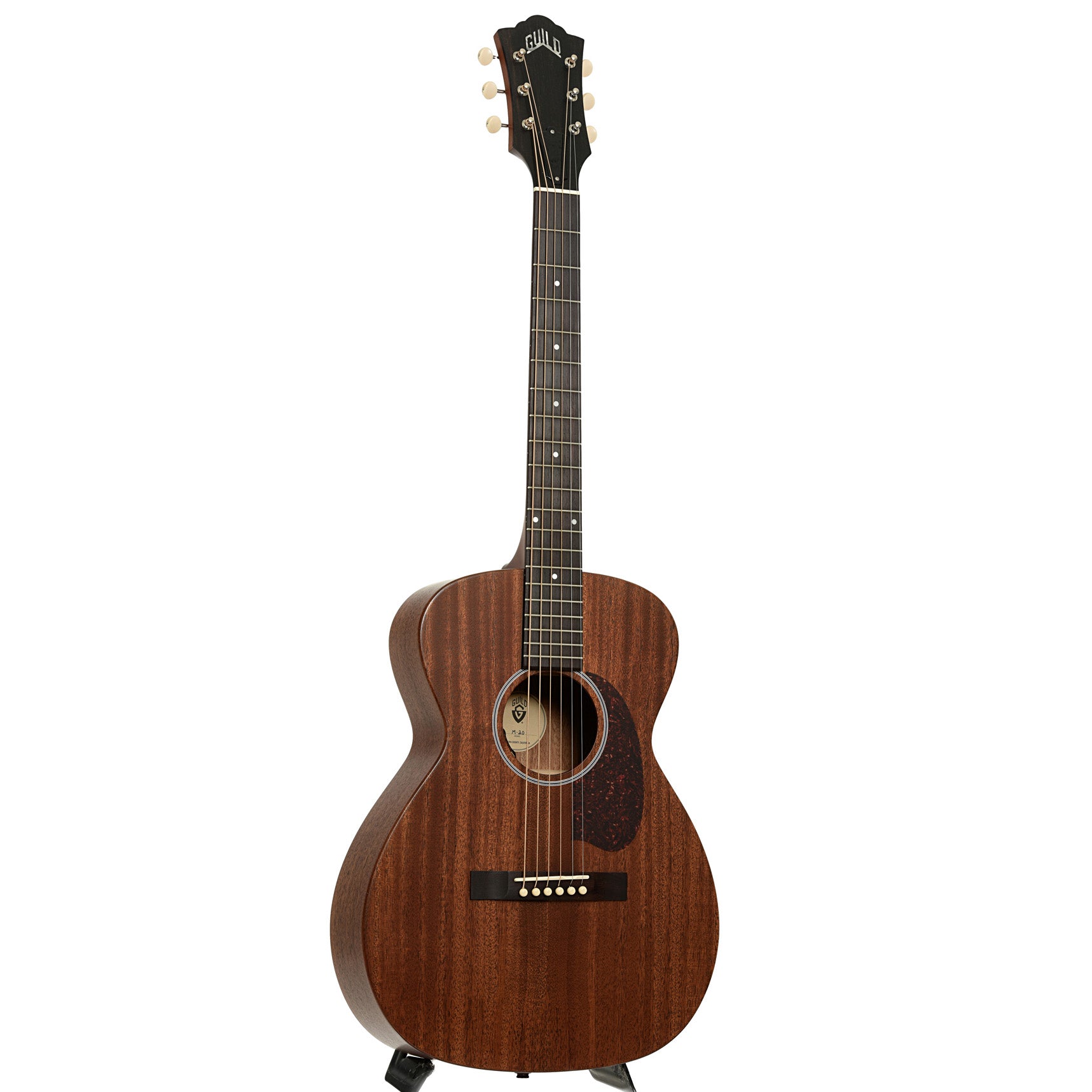 Full front and side of Guild M-20E Acoustic-Electric Guitar, Natural